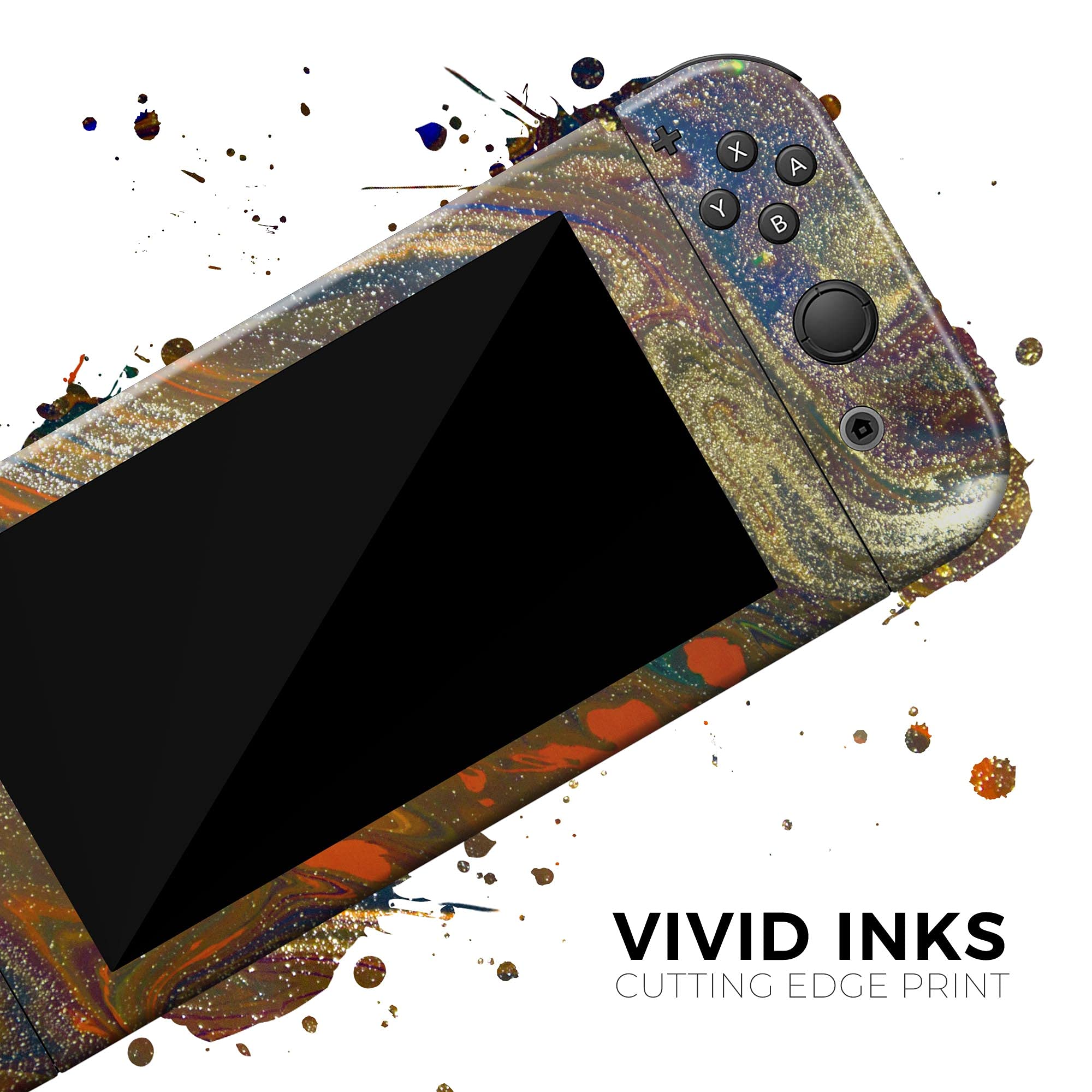 Nintendo Switch & Joy-Con Protective Vinyl Skin Decal - Scratch-Resistant Removable Cover in Colorful Gold Mixed Acrylic - Perfect for Gaming Protection & Customization