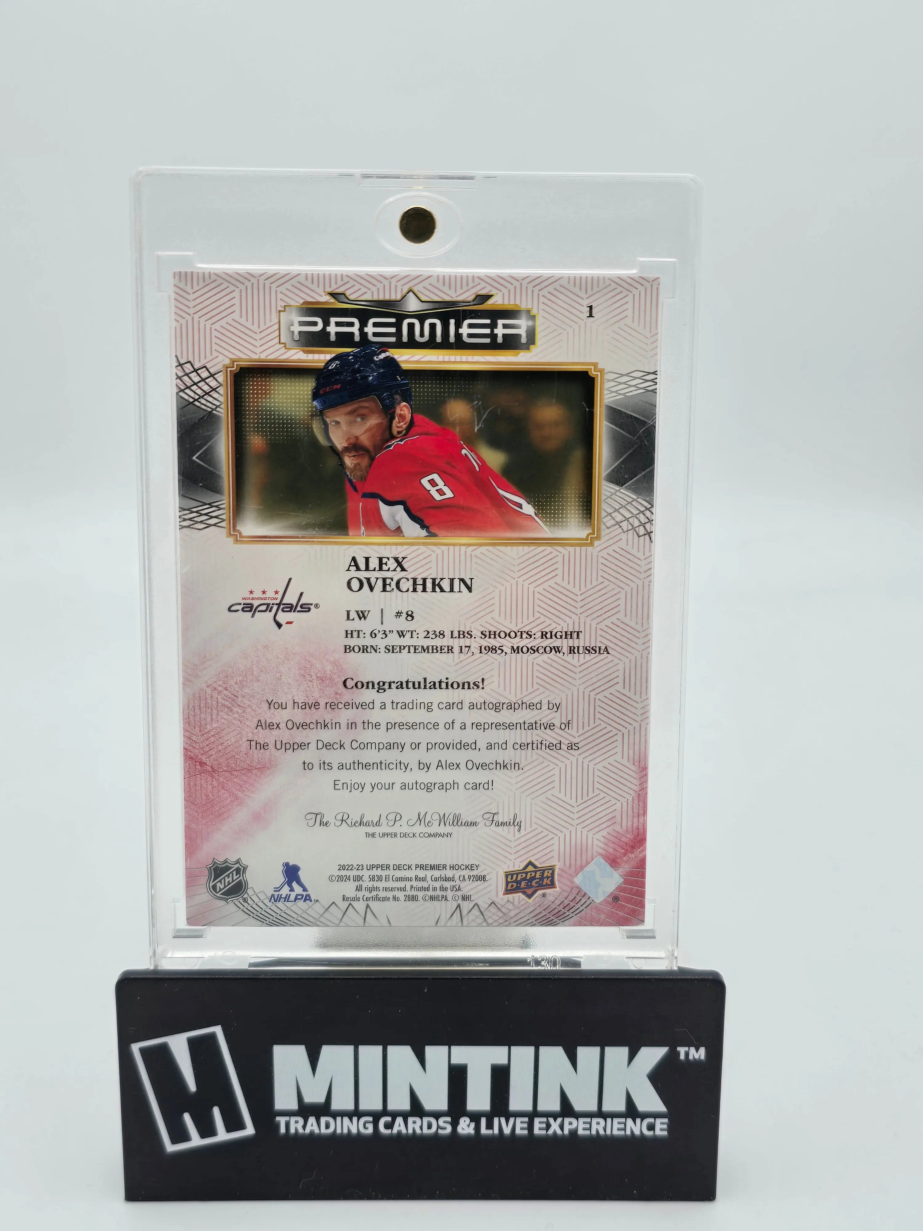 2022-23 Upper Deck Premier Hockey Alex Ovechkin Gold Foil Autograph Card - Rare Collectible for NHL Fans & Sports Memorabilia Enthusiasts - Perfect for Display, Trading, and Investment