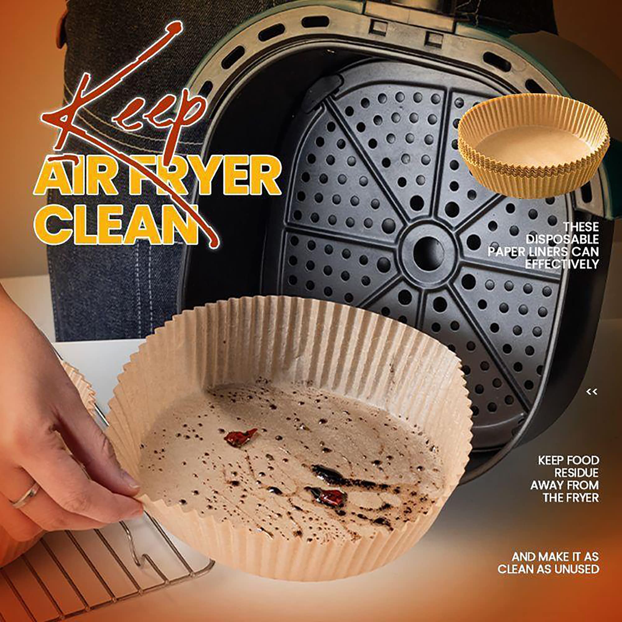 Non-Stick Air Fryer Disposable Paper Liners - 50PCS 6.3 Inch Round Parchment Wood Pulp Steamer Mats for Healthy Cooking | Perfect for Air Frying, Baking, Roasting & Steaming Vegetables