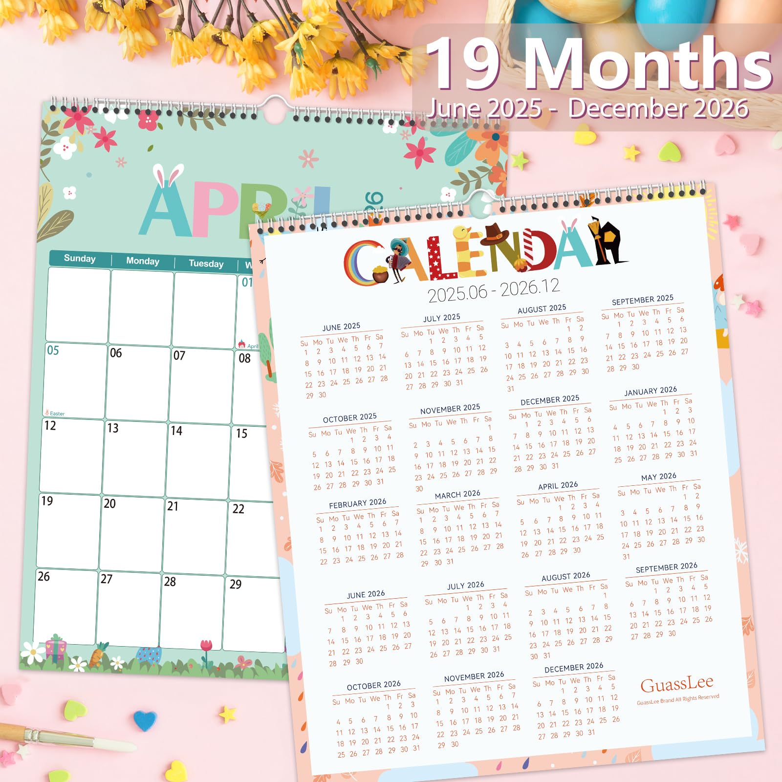 GuassLee 2025-2026 Wall Calendar | 19-Month Vertical Hanging Planner (June 2025 - December 2026) | 14