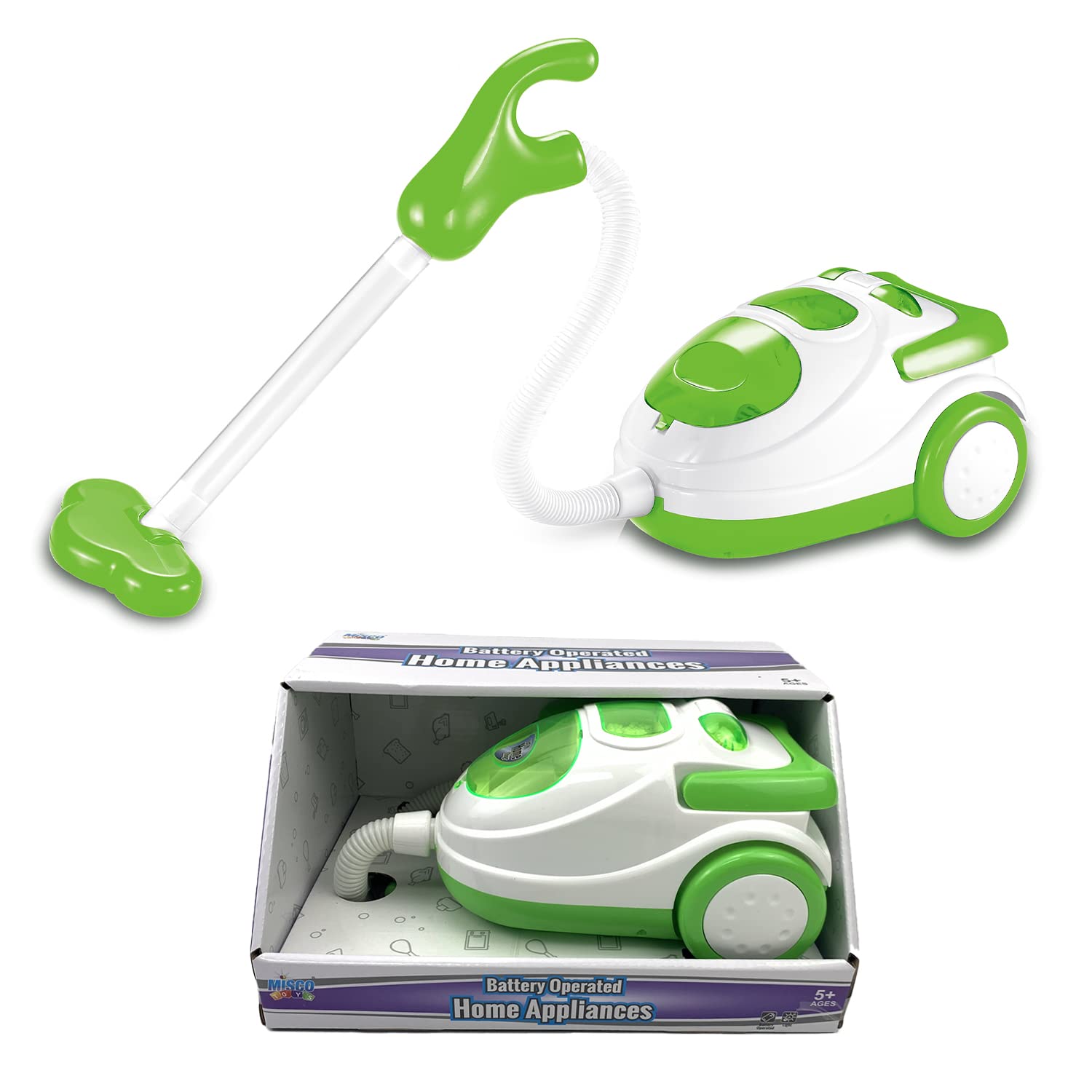 Misco Kids Toy Vacuum Cleaner - Realistic Handheld Vacuum with Sounds & Lights - Pretend Play Cleaning Toy for Toddlers Ages 3 4 5 6 7 - Perfect Gift for Boys & Girls (Green) - Fun Role Play for House Cleaning & Chores Learning