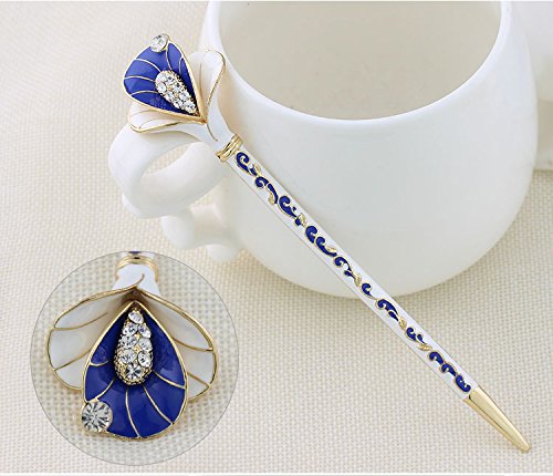 Rhinestone Crystal Hair Sticks - Elegant Wedding Hair Accessories for Women (Blue & Gold) | Bridal Hairstyles, Prom, Special Occasions | Perfect for Updos, Bun Hairstyles & Formal Events