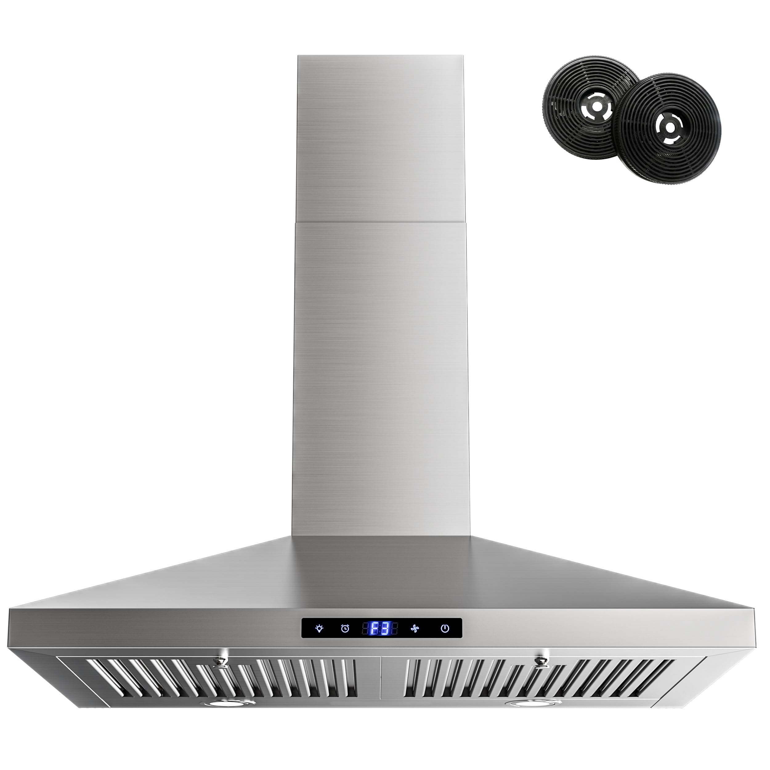 30 Inch Stainless Steel Wall Mount Range Hood - FIREGAS Convertible Ducted/Ductless Kitchen Vent Hood with 3-Speed Exhaust Fan, LED Lights & Touch Control - Perfect for Modern Home Kitchens & Restaurant Cooking Areas