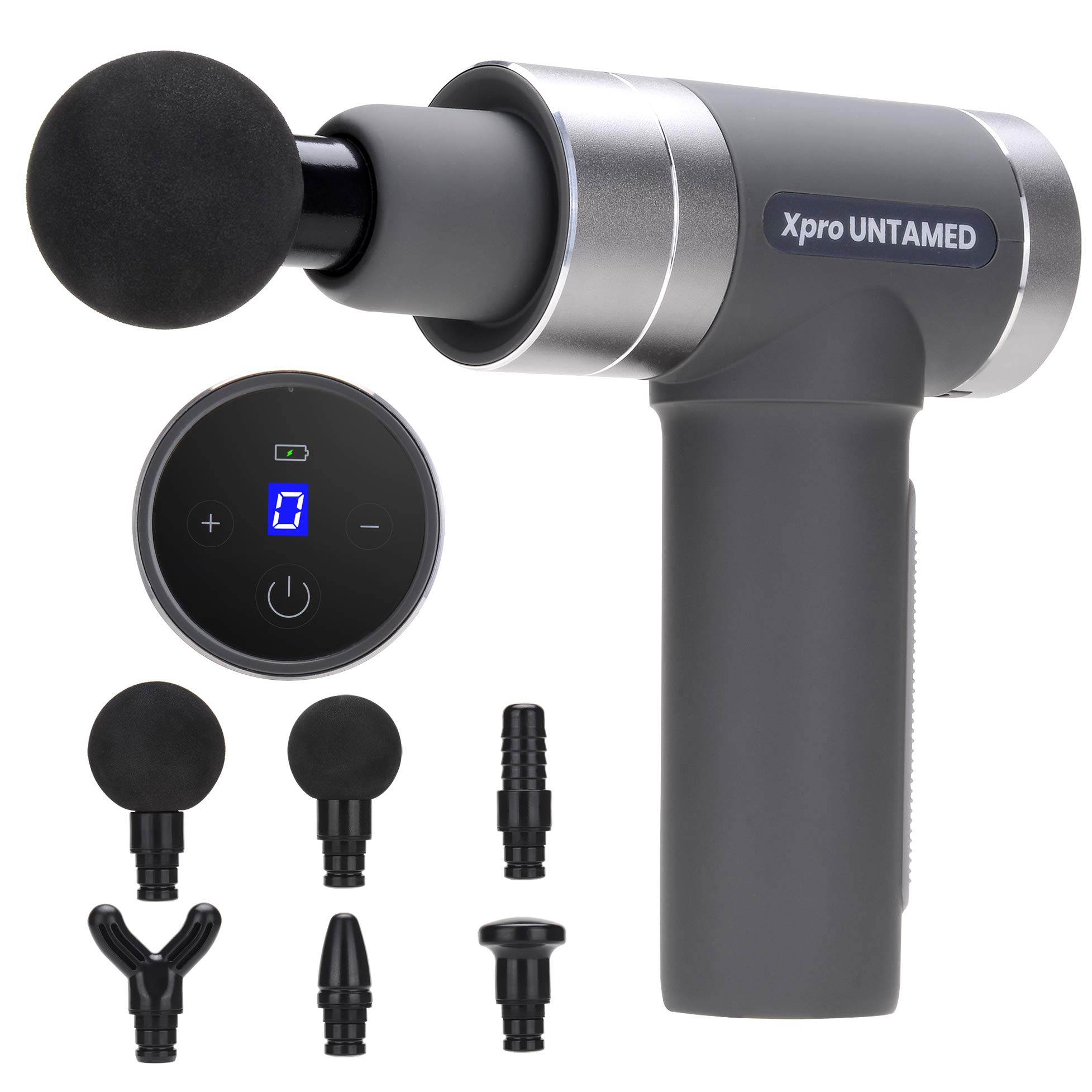 Xpro Untamed Deep Tissue Massage Gun - Percussion Muscle Massager for Neck, Back, Leg & Whole Body Pain Relief - 6 Interchangeable Heads (Gray) | Perfect for Athletes, Gym Recovery & Home Relaxation