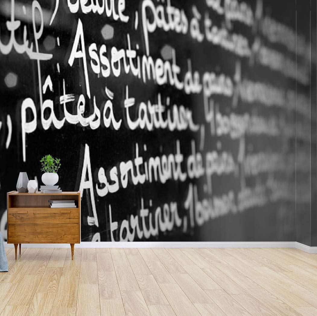 RECETHROWS French Menu Black & White Peel and Stick Wallpaper - Self-Adhesive Removable Vinyl Wall Mural for Home Decor, Kitchen Backsplash, Dining Room Accent Wall
