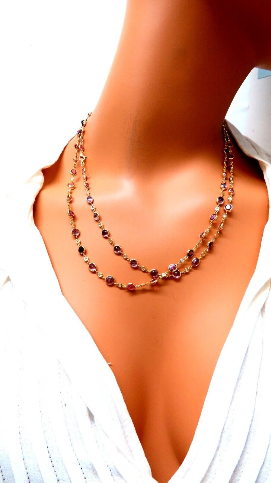 46ct Natural Pink Spinel Diamond Tennis Necklace 40 Inch 14K Gold - Elegant Jewelry for Women, Perfect for Weddings, Parties & Special Occasions