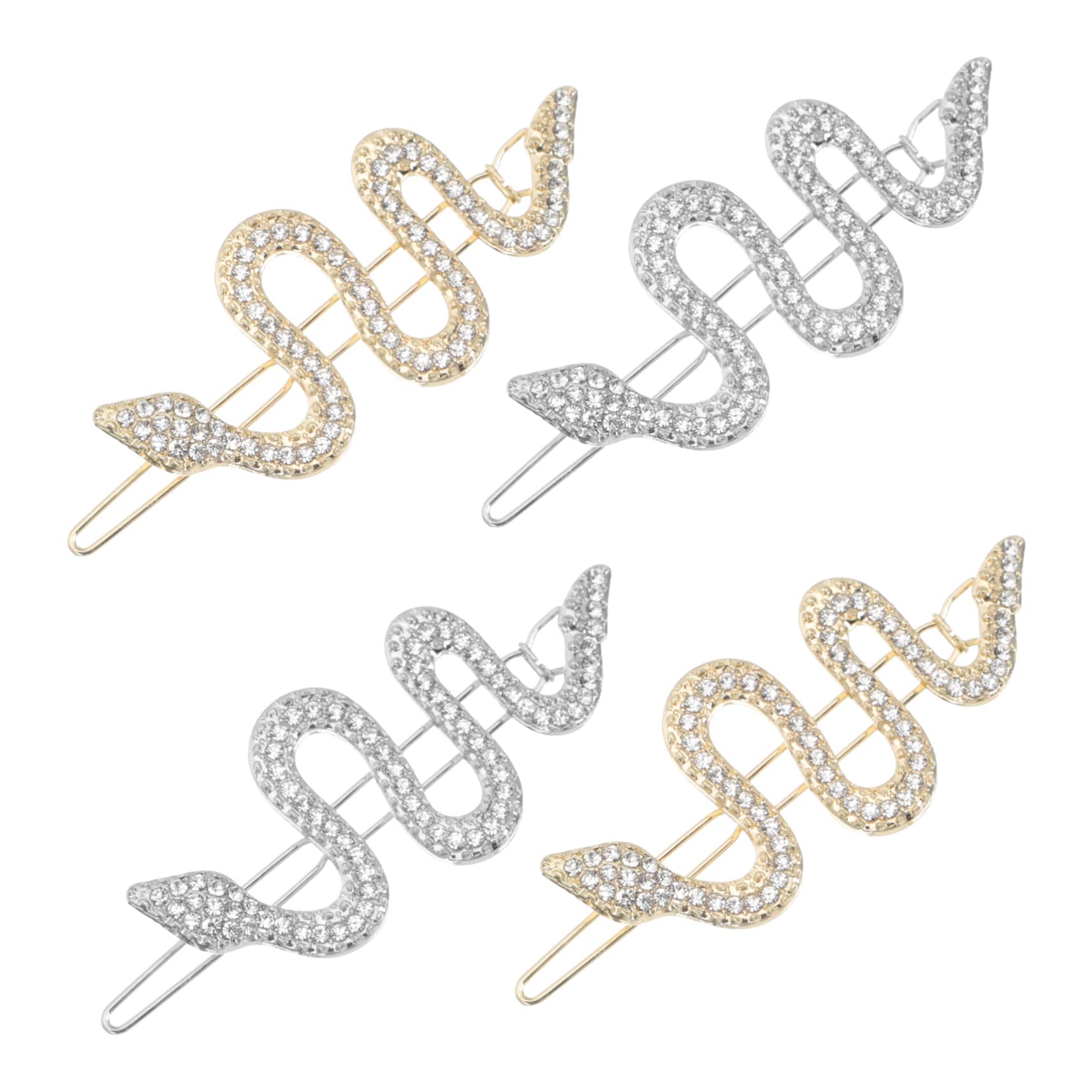 Minkissy 4pcs Silver Snake Hair Barrettes with Crystal Decor - Elegant Wedding Hair Clips for Brides, Luxury Snake Hairpiece & Bang Clips | Perfect for Bridal Hairstyles, Prom, Evening Parties, and Special Occasions