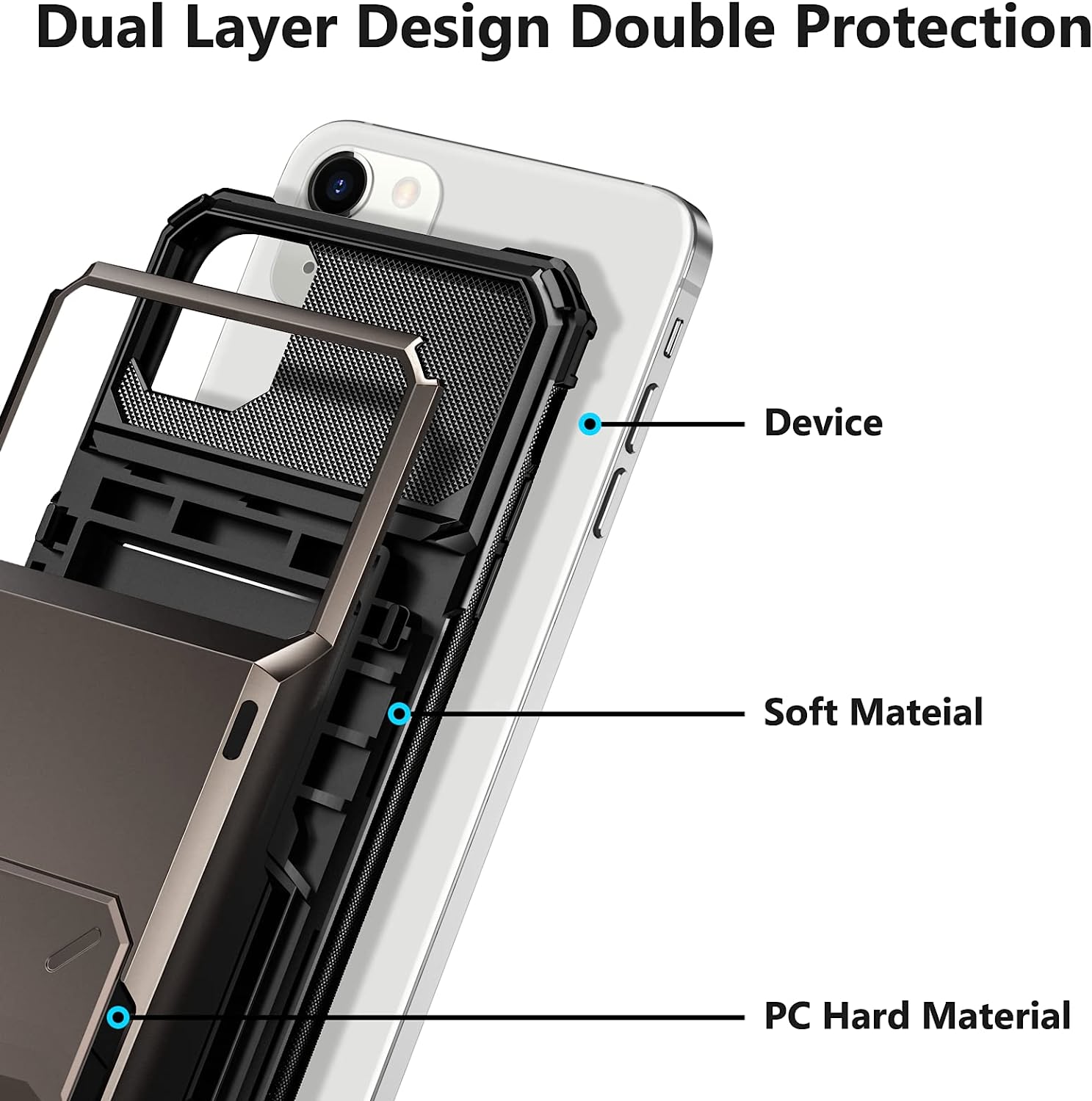 Premium iPhone 14 Plus Case with Hidden Card Slot (6.7 Inch) - Gun Metal Finish | Slim Protective Cover with Wallet Function for Daily Commute & Travel