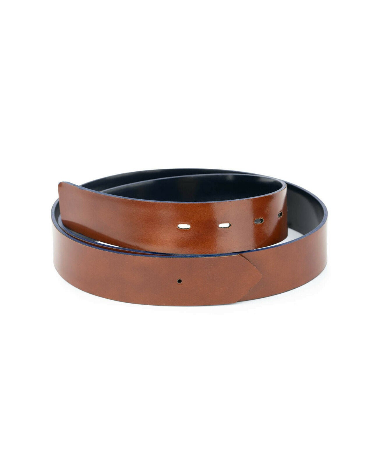 Dunhill 35mm Blue Patent Leather Belt Strap - Reversible Brown No Buckle Replacement | Formal & Casual Wear Accessory