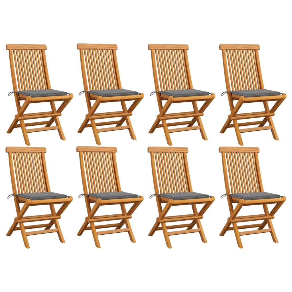 Premium FAMIROSA 8-Piece Patio Chairs Set with Gray Cushions - Solid Teak Wood Outdoor Furniture (119 lbs) for Garden, Poolside & Backyard Relaxation