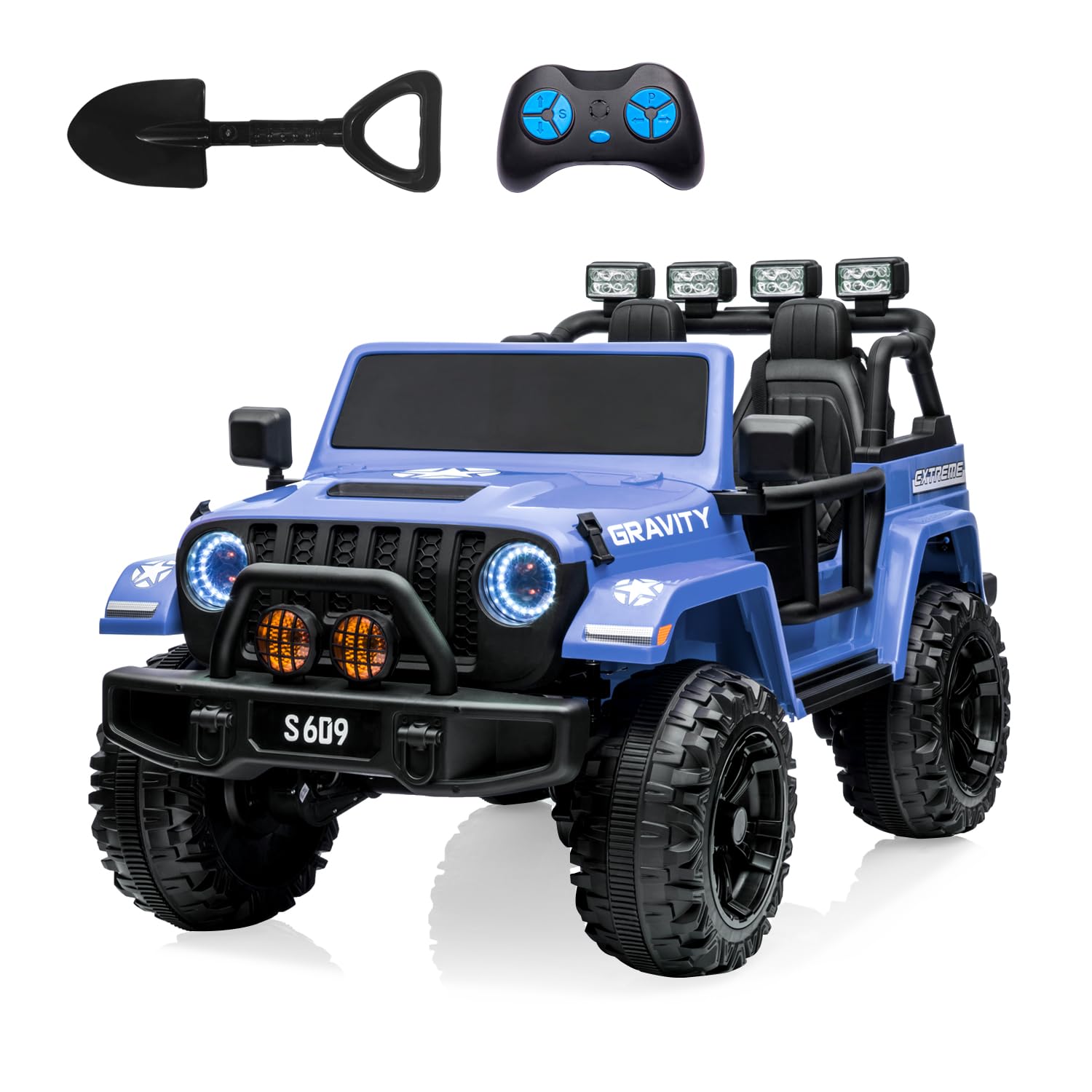 MOLACHI 12V Kids Ride on Car Truck - 2.4Ghz Remote Control Electric Vehicle for Toddlers with LED Lights, Bluetooth Music & Horn - 3 Speed Adjustable - Perfect for Birthday Gifts & Outdoor Play (Blue)