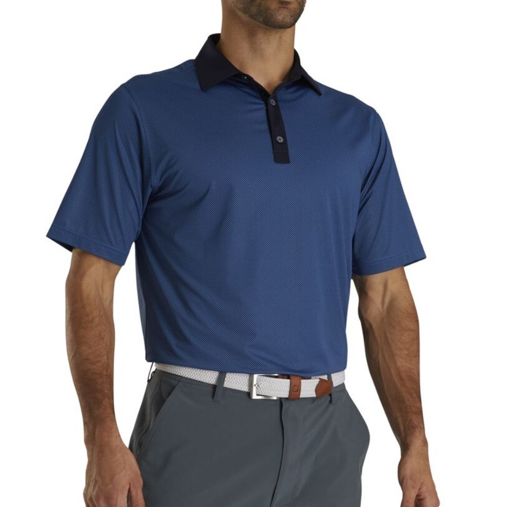 Footjoy Stretch Lisle Mini Check Print Polo Shirt for Men - Breathable Golf Shirt with Moisture-Wicking Technology - Perfect for Golfing, Business Casual & Outdoor Activities