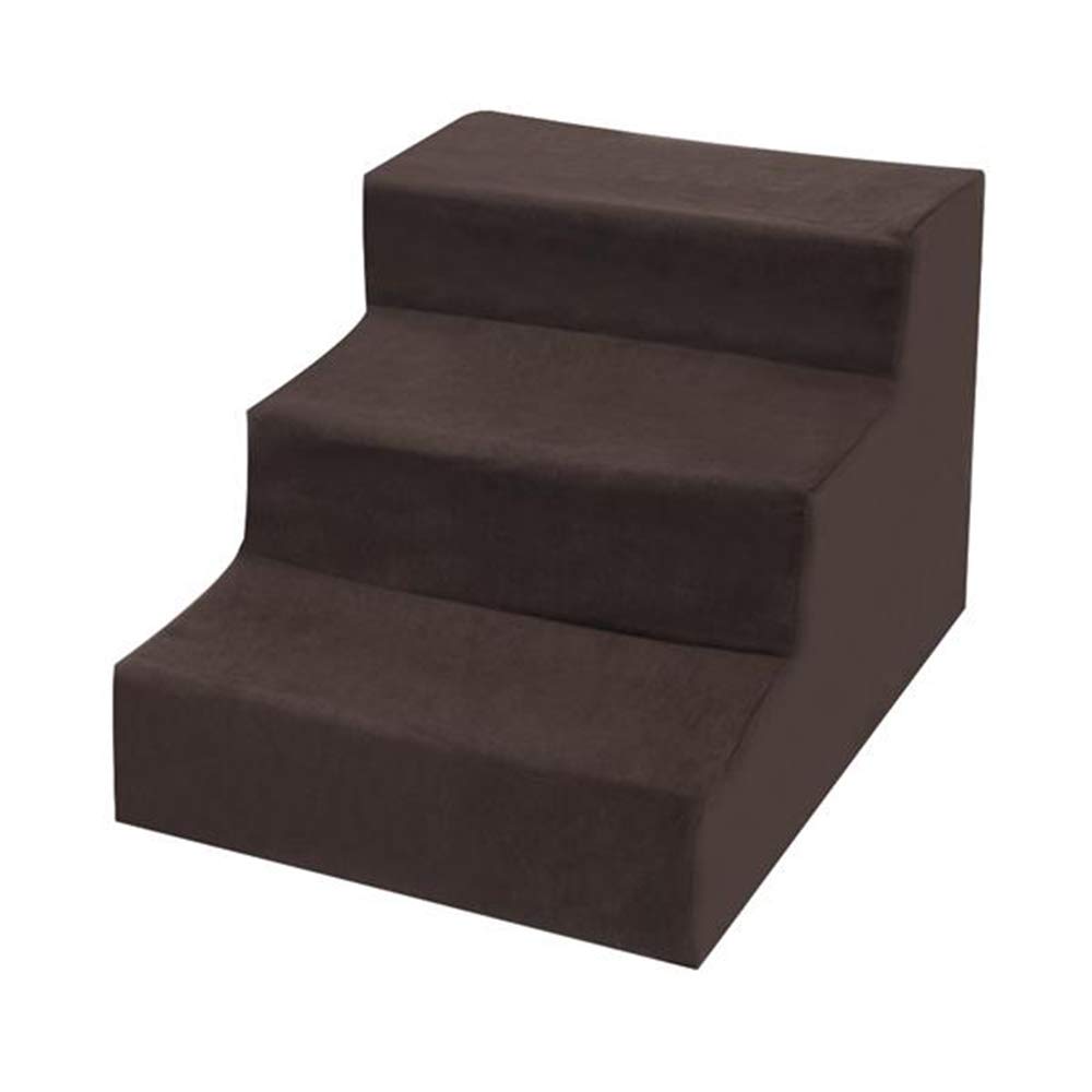 **Hankyky 3-Step Pet Stairs for Dogs & Cats - Removable Plush Brown Cover, Easy Assembly - Perfect for Beds, Couches & Sofas - Ships from USA (Brown Suede)**