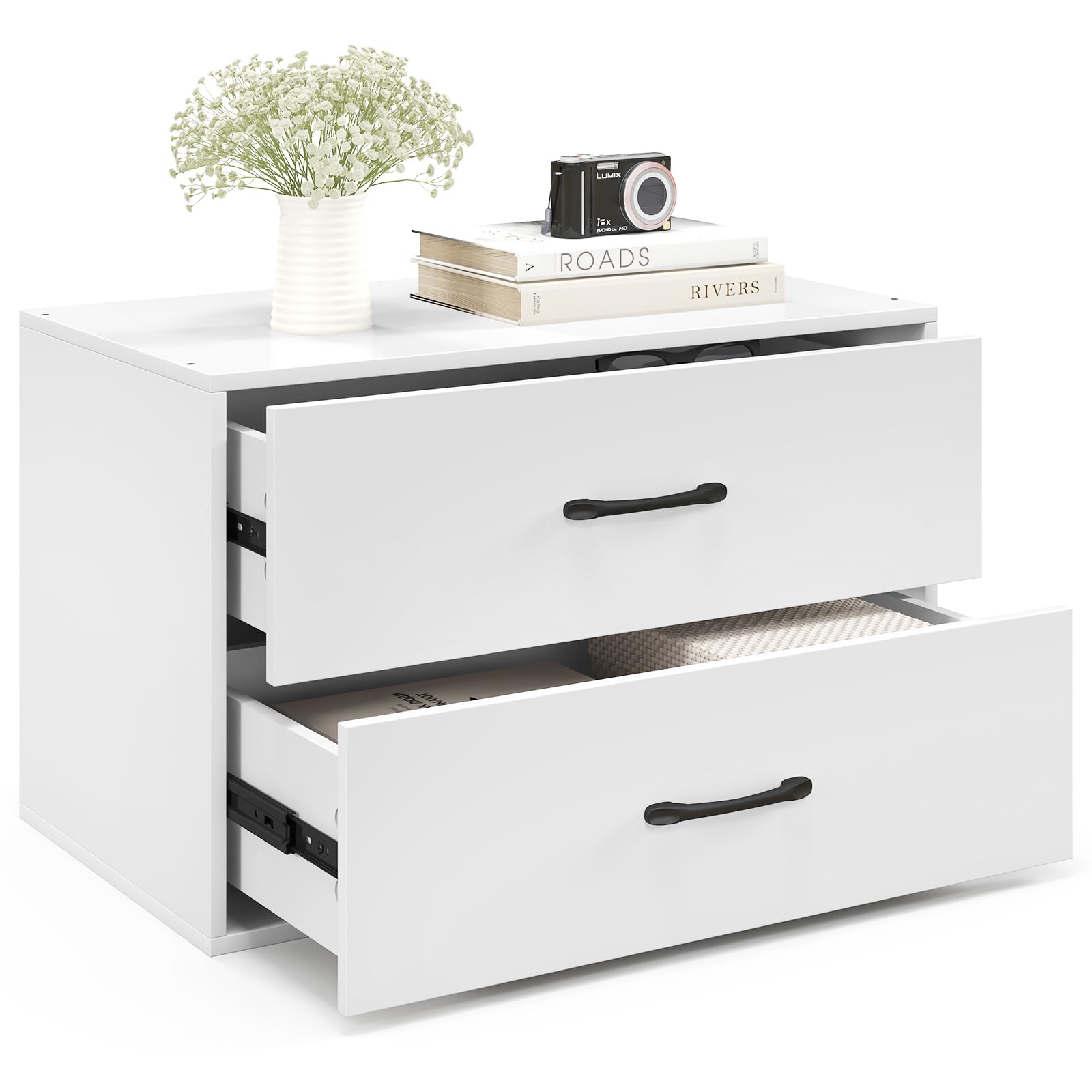 Giantex 2-Drawer Stackable Dresser Organizer with Handles - Horizontal Storage Cube for Bedroom, Living Room, Office & Closet - White (Perfect for Small Spaces & Home Organization)