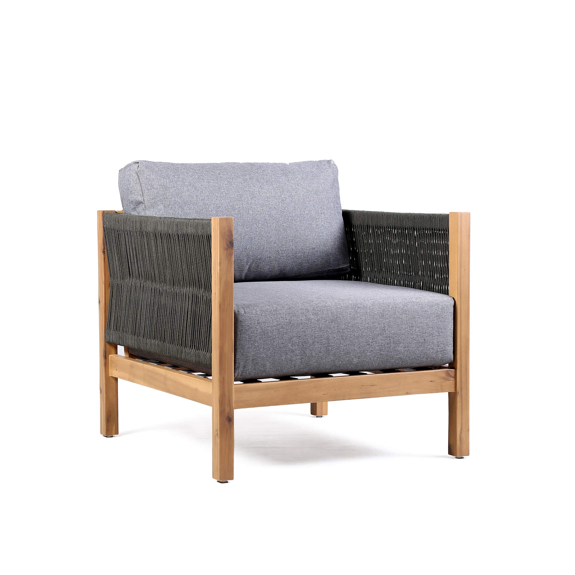 Armen Living Sienna 4-Piece Acacia Wood Outdoor Patio Sofa Set - Teak & Gray Weather-Resistant Furniture for Garden, Poolside, or Backyard Relaxation