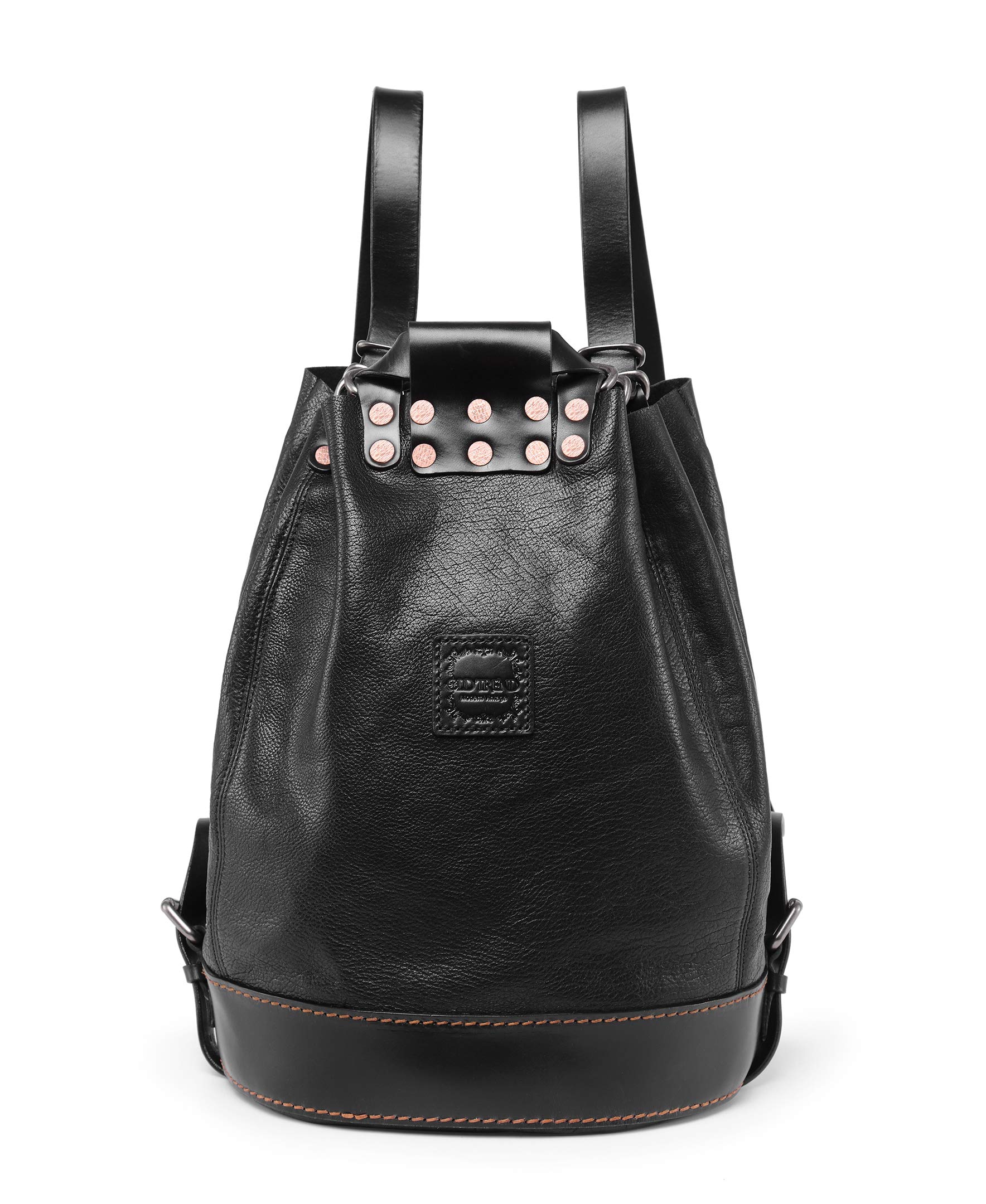 Genuine Leather Stars Align Bucket-Backpack (Black) - Stylish Unisex Travel Backpack for Work, School & Outdoor Adventures