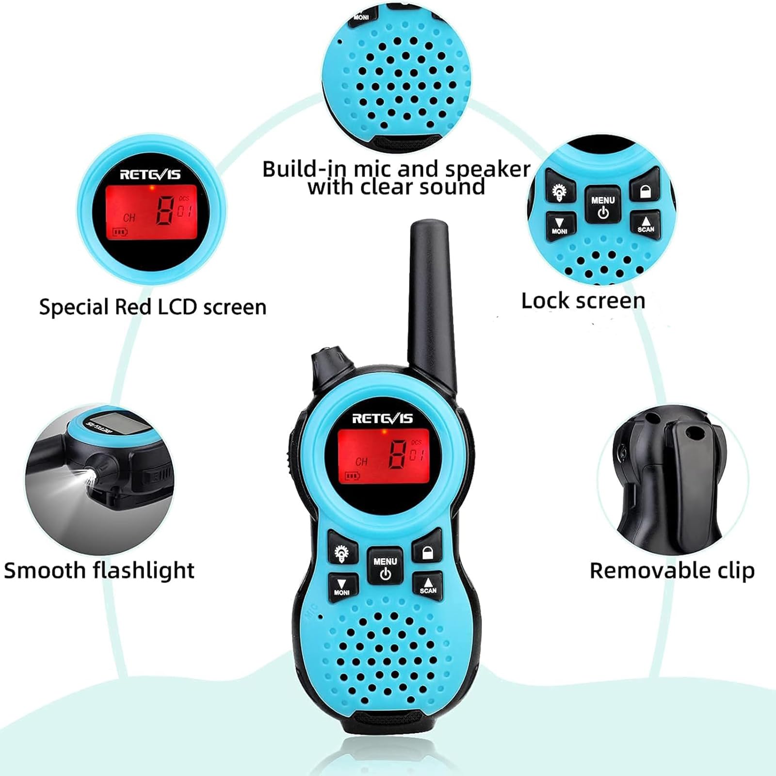 Retevis RT38 Kids Walkie Talkies - Mini Size USB Rechargeable Long Range FRS Radios for Boys & Girls Ages 6-12 - Perfect for Camping, Hiking, Outdoor Adventures & Family Games (Blue, 1 Pair)