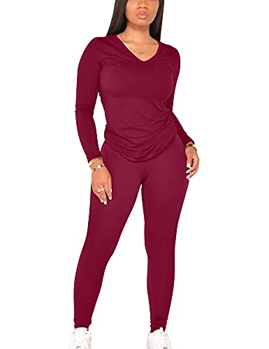 Long Sleeve Pant Set-wine Red