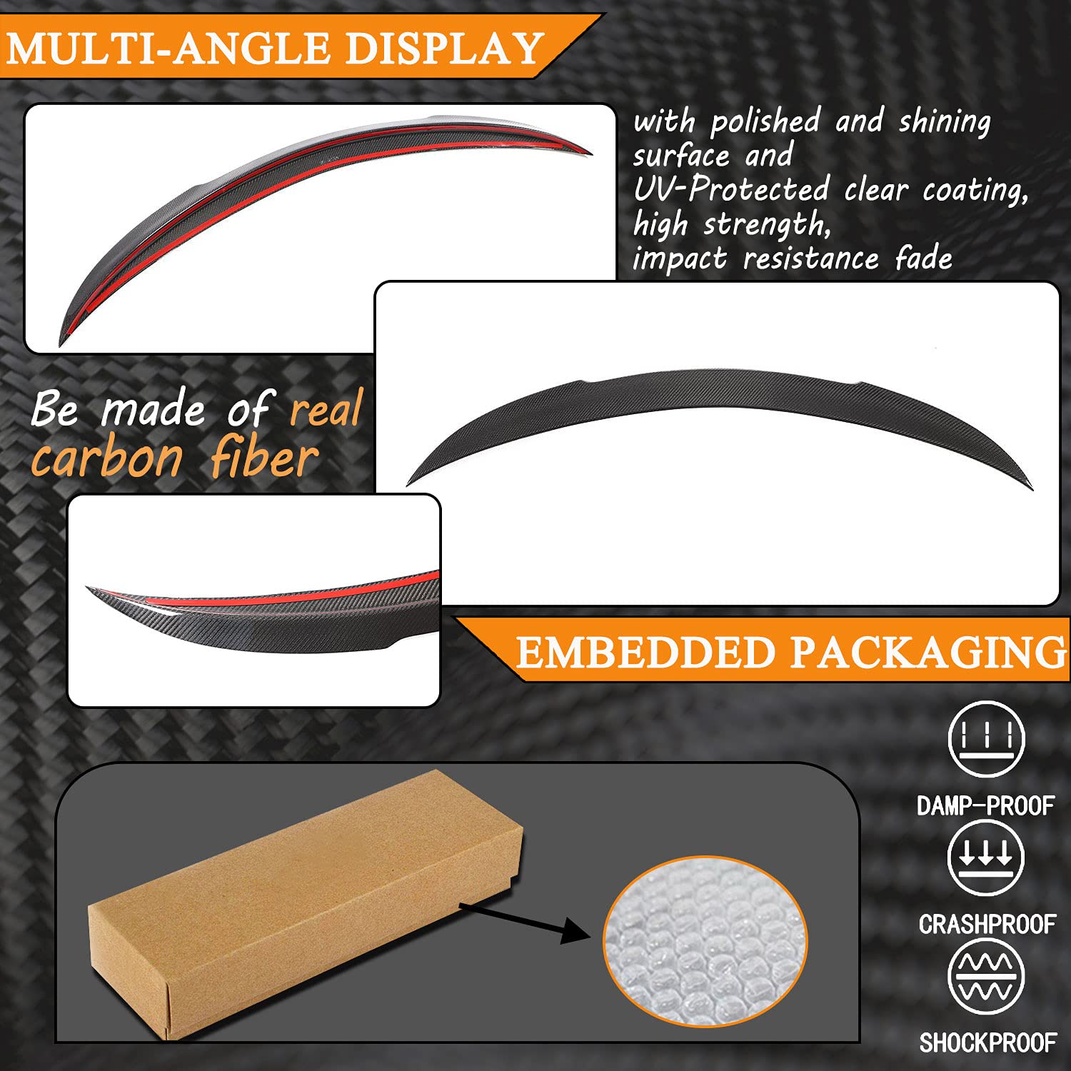 Carbon Fiber Trunk Spoiler for Mercedes Benz C Class W205 (2015-2021) - C180 C200 C250 C300 C400 C43 C63 AMG Sedan - High Kick Rear Boot Lip Wing - Style B - Factory Outlet - Enhances Aerodynamics & Sporty Look for Street Racing & Car Shows