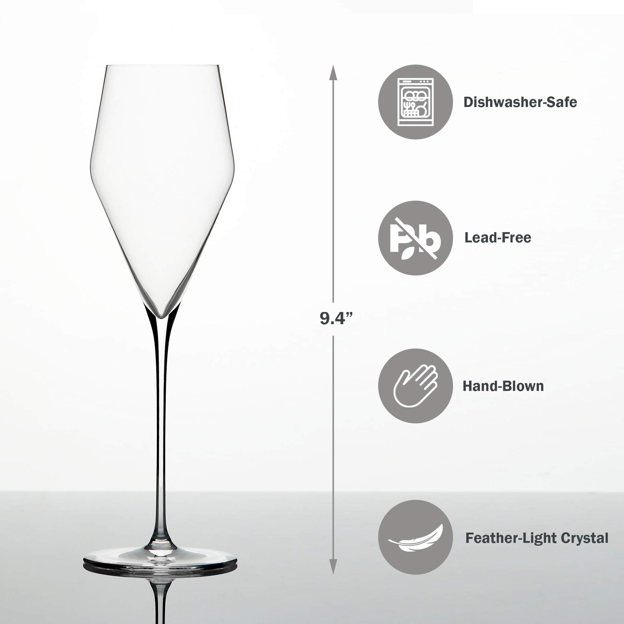 Premium Zalto Denk'Art Hand-Blown Crystal Champagne Flutes - Set of 2 Elegant Wine Glasses for Wedding Toasts, Anniversary Celebrations & Fine Dining Experiences