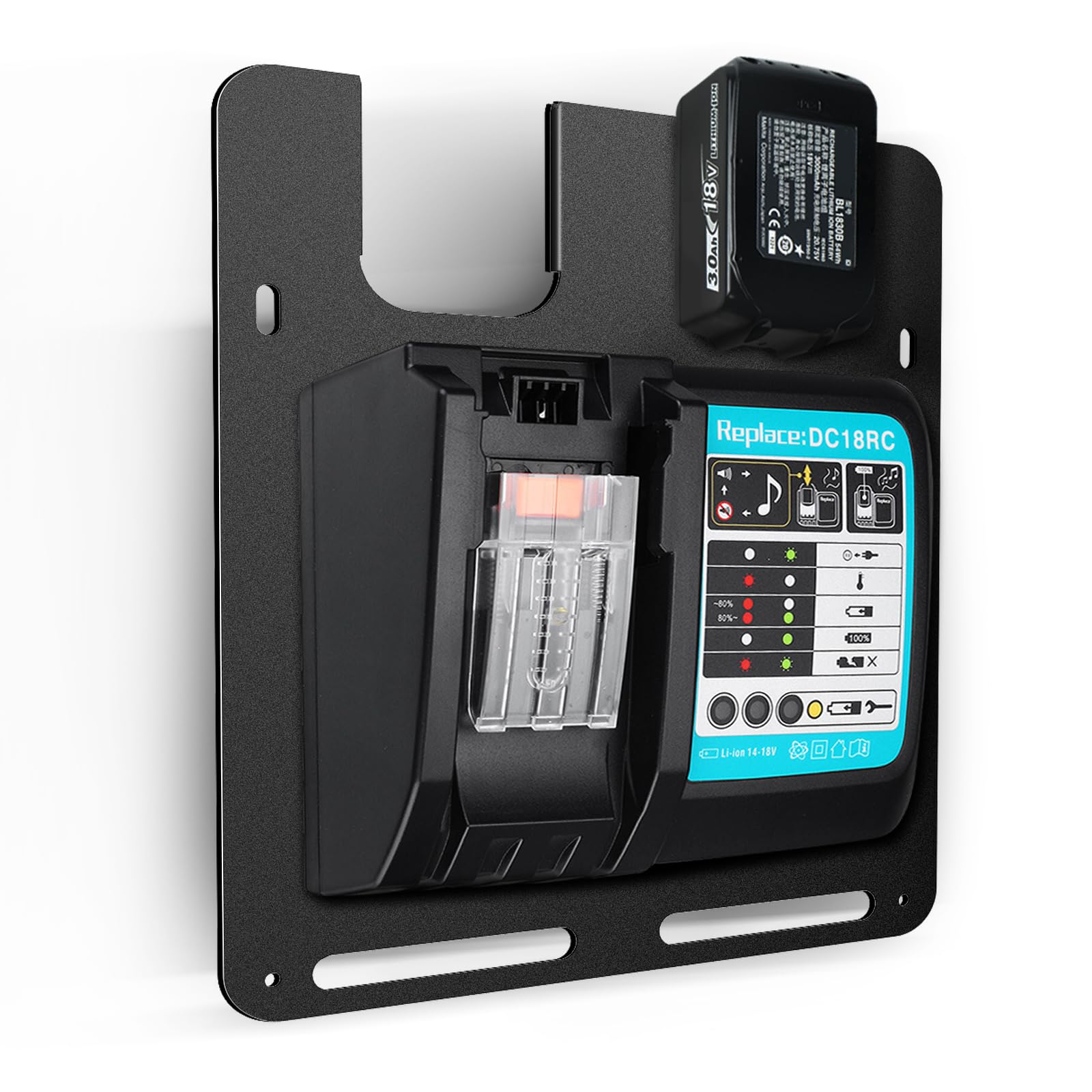 Wall Mount for Makita Batteries & Chargers - Heavy Duty Holder for Makita DC18RC Charger & 18V/14.4V Batteries - Secure 2-Battery Organizer with Charging Station - Perfect for Workshop, Garage & DIY Power Tool Storage