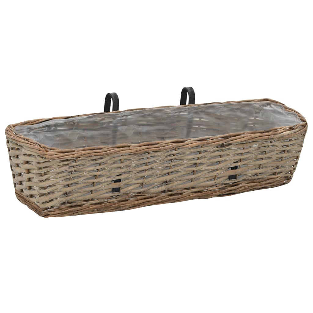 vidaXL 2-Pack Wicker Brown Railing Planters with PE Lining - Outdoor Balcony & Window Flower Boxes for Garden Fence & Deck Railings - Perfect for Small Space Gardening, Patio Decor, and Urban Balcony Greenery