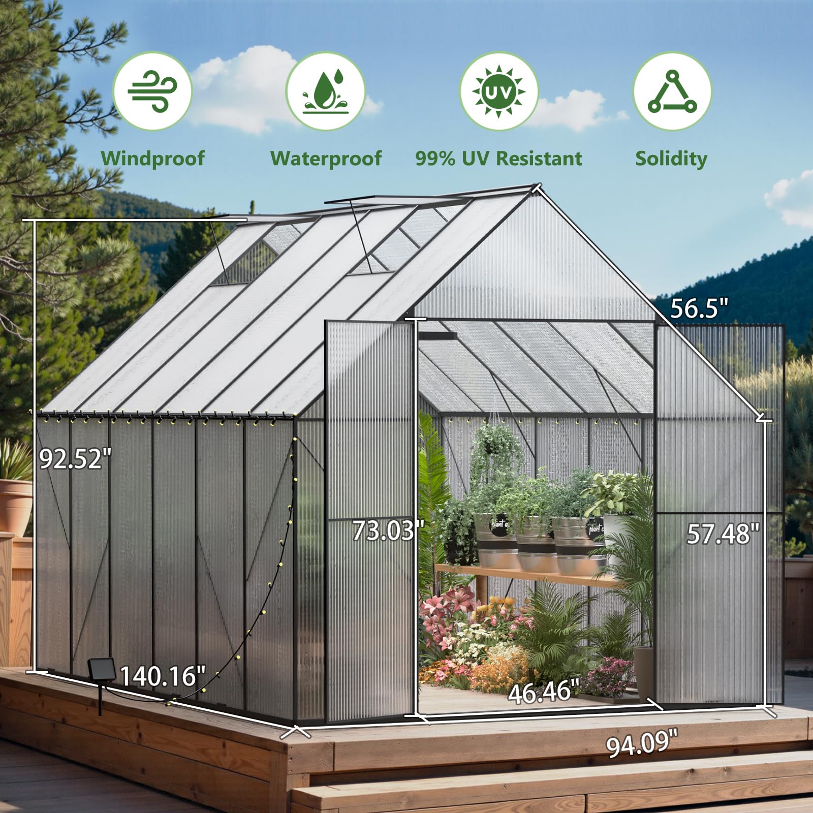 8x12 FT Heavy Duty Polycarbonate Greenhouse for Outdoors - Large Walk-in Aluminum Hot House with Roof Vent | Perfect for Backyard Gardening, Plant Growing & Outdoor Greenhouse Garden Use