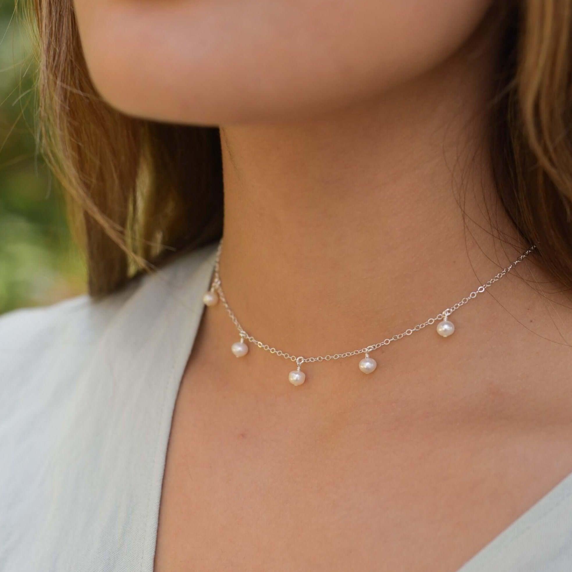 Elegant White Freshwater Pearl Drop Choker Necklace for Women - Perfect for Weddings, Parties & Special Occasions