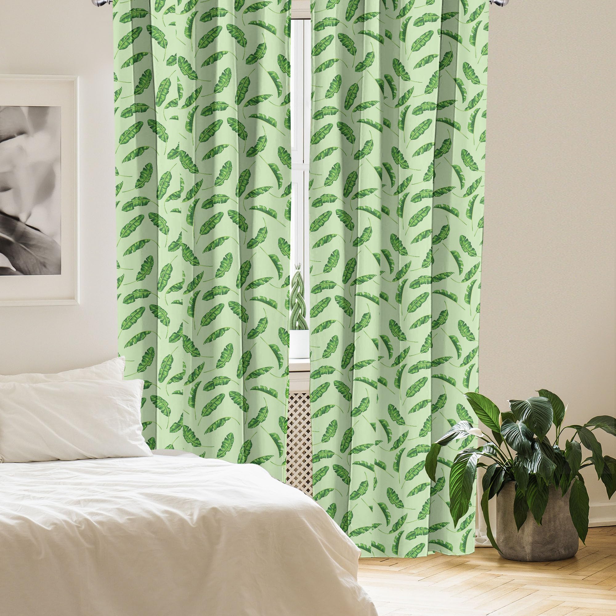Ambesonne Tropical Jungle Curtains - Palm Leaf & Oceanic Climate Design, Rainforest Inspired Window Treatments for Living Room & Bedroom, 2 Panel Set (28
