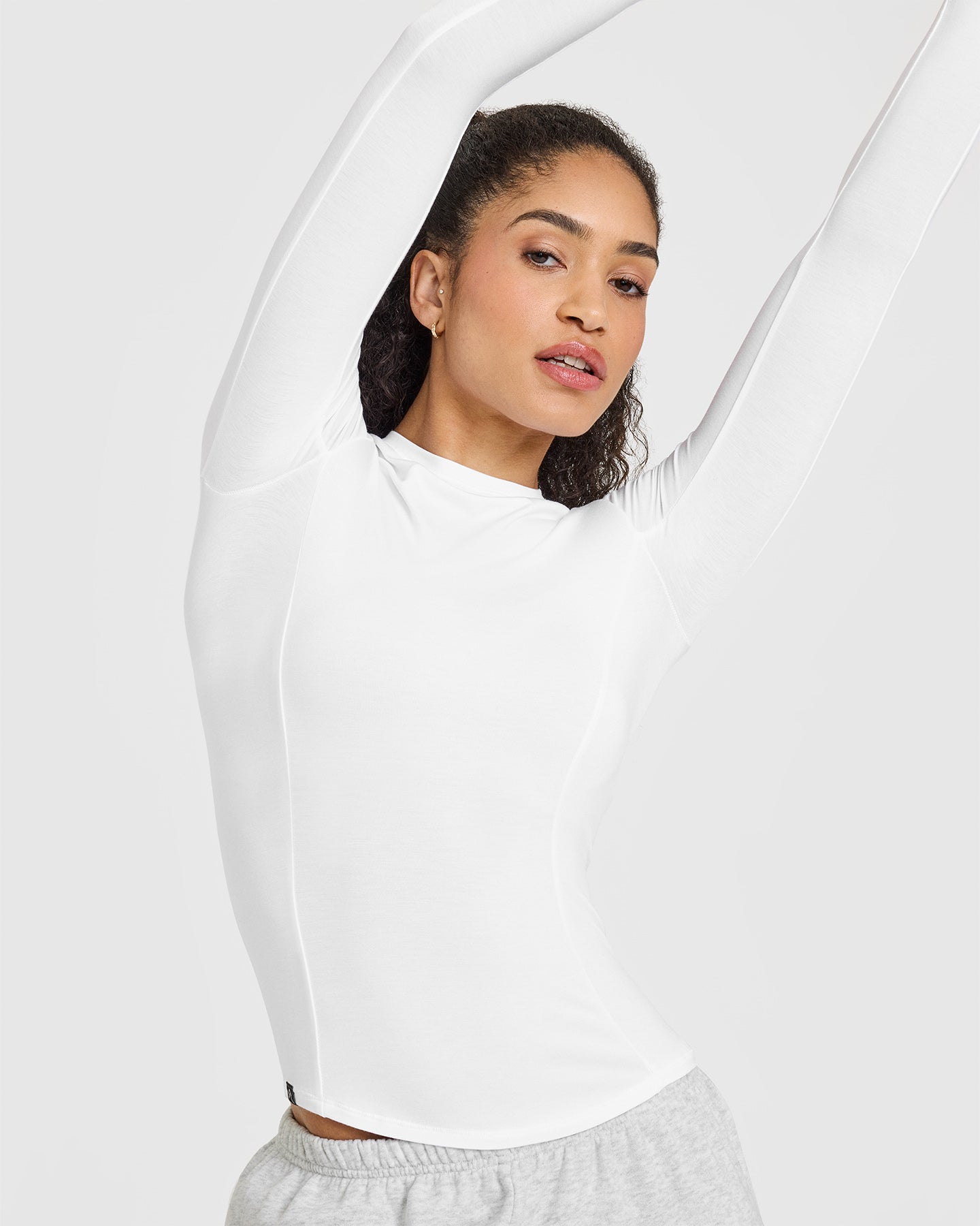Mellow™ Soft Long Sleeve Top for Women - Comfortable Stretch Cotton Blouse in White | Perfect for Work, Casual Outfits & Layering