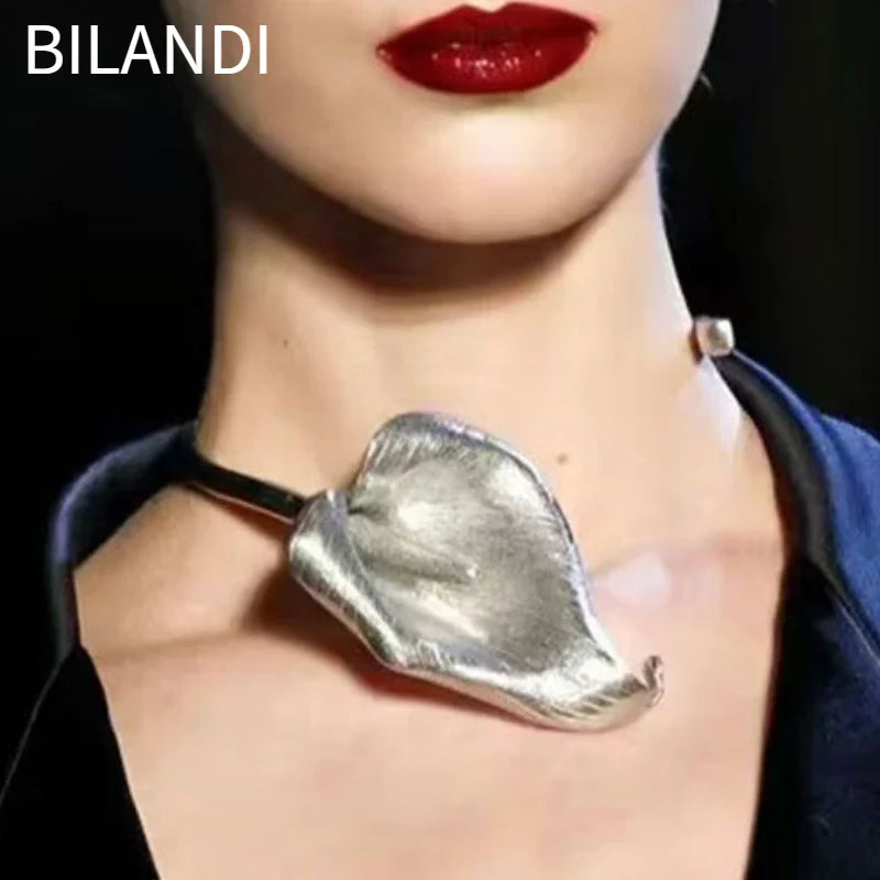 Bilandi Fashion Jewelry - European & American Style Metal Flower Choker Necklace for Women | Elegant Statement Necklace for Party, Wedding & Date Night | Trendy Gift for Her