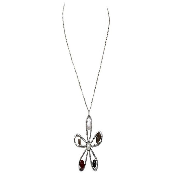 Elegant Flower Necklace Set in Burnished Silver - Perfect for Weddings, Parties & Special Occasions