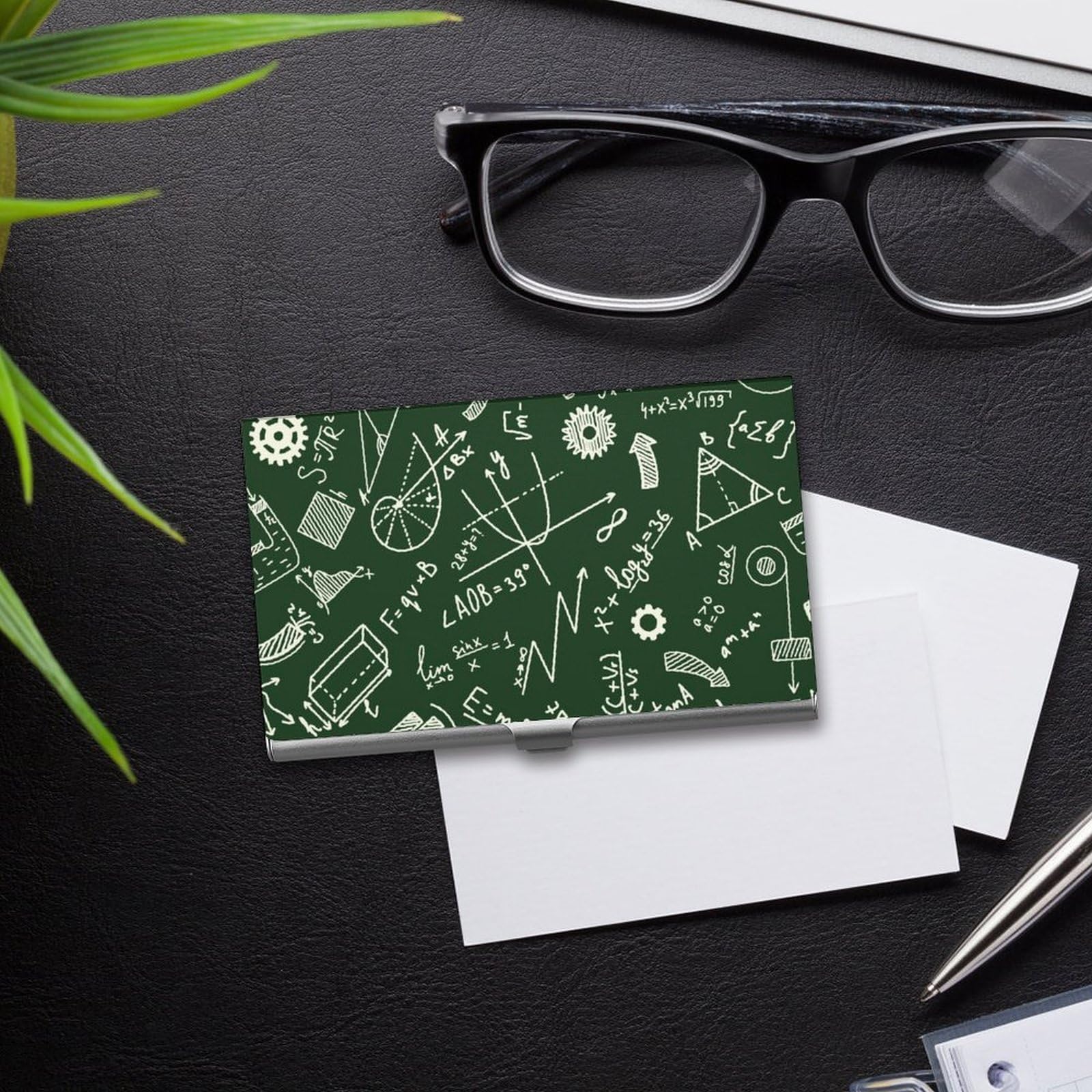 Premium Metal Business Card Holder - Math & Physics Formulas Engraved - Slim Credit Card & ID Case for Men & Women - Perfect for Networking, Gifts & Professional Meetings