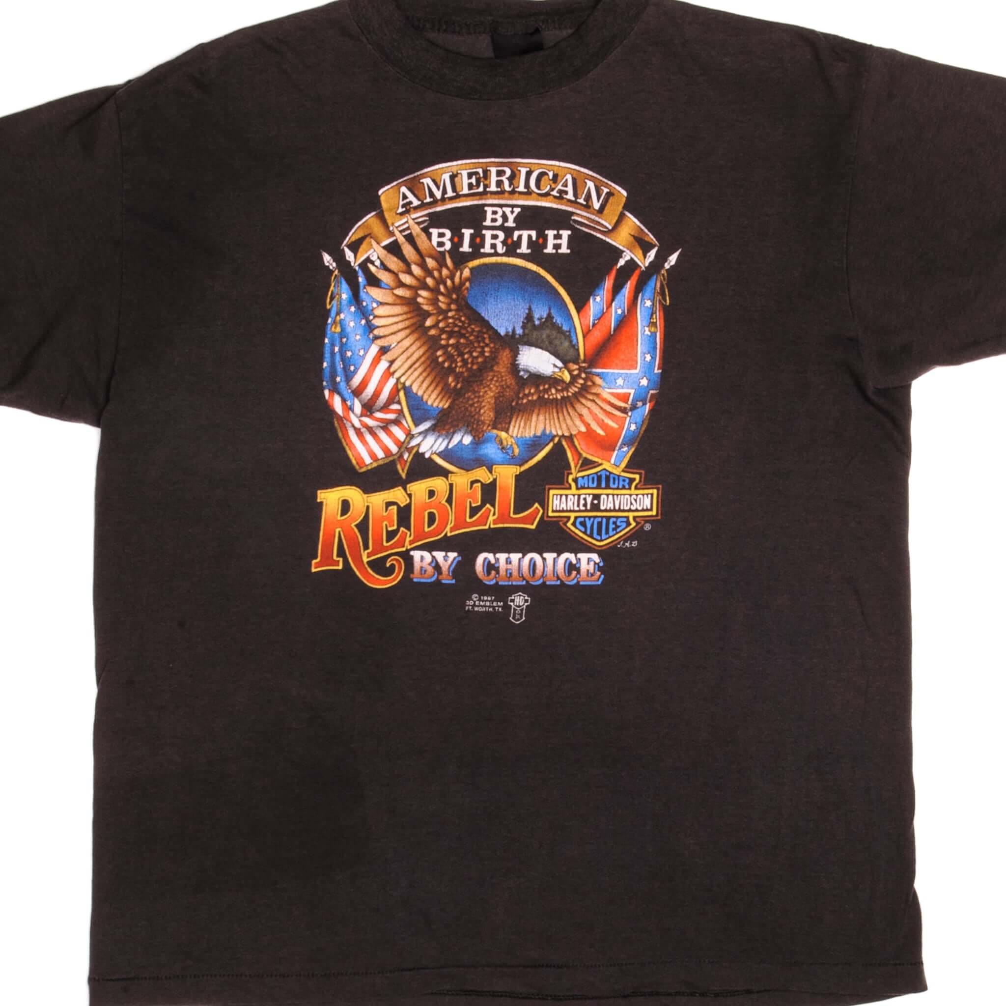 Vintage 3D Emblem Harley Davidson T-Shirt 1987 - Large Size, Made in USA - Perfect for Motorcycle Riders & Vintage Collectors