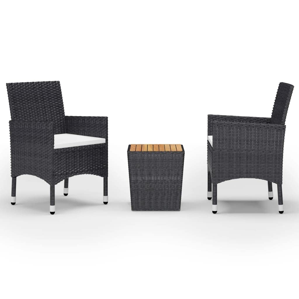 vidaXL 3-Piece Bistro Set - Outdoor Garden Patio Balcony Furniture with Poly Rattan Chairs & Acacia Wood Table - Perfect for Backyard, Terrace, Bar Counter Seating and Home Decor | Black