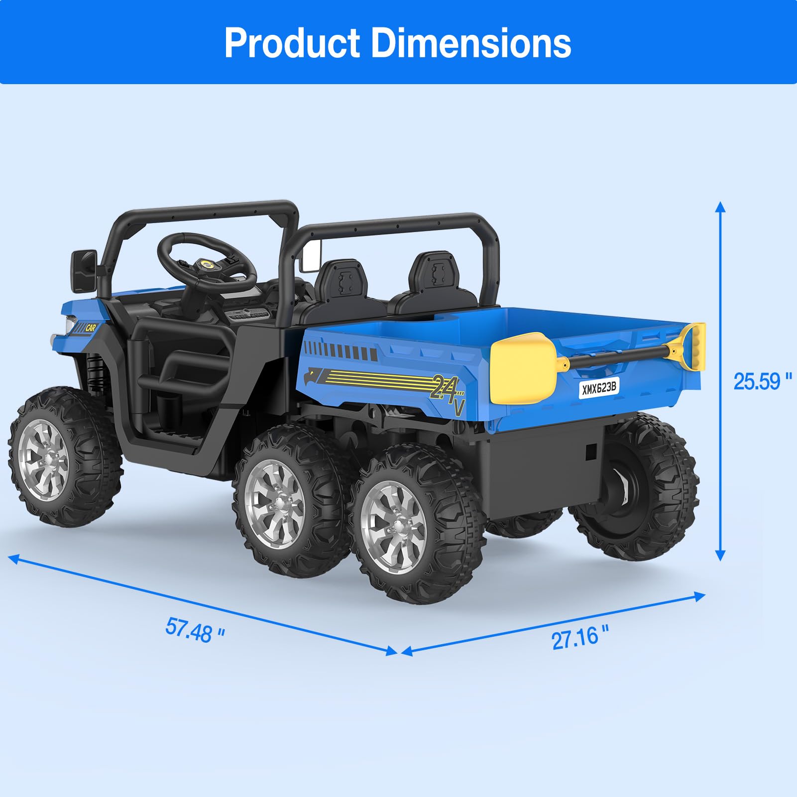 Hetoy 24V 2 Seater Electric Ride On Dump Truck with Remote Control - 4WD Power UTV Car with Dump Bed & 6 Wheels - Kids Ride On Toys for Boys & Girls - Perfect for Outdoor Play, Construction Pretend Play & Backyard Adventures