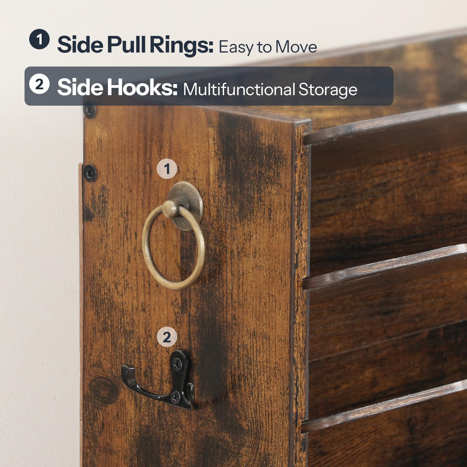 HOOBRO Rustic Brown Wall File Organizer with Drawer Storage & 2 Hooks - Wooden Mail & Literature Organizer for Office, Classroom, Home - Perfect for Organizing Documents, Letters, and Construction Papers on Walls