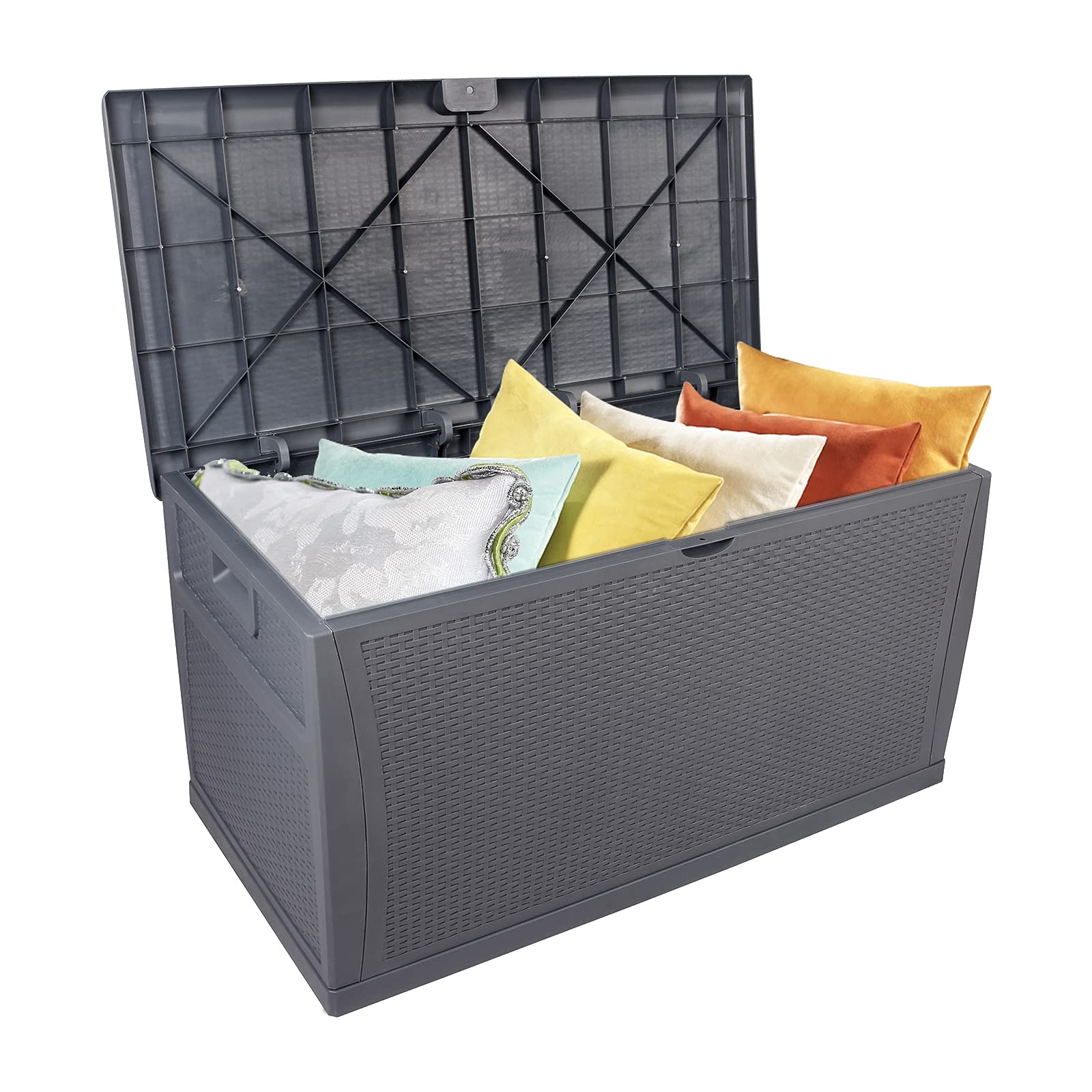 **Lockable 120 Gallon (460L) Waterproof Outdoor Storage Deck Box - Patio Garden Plastic Bench Seat with Lid, Grey - Perfect for Backyard, Deck, and Poolside Storage**