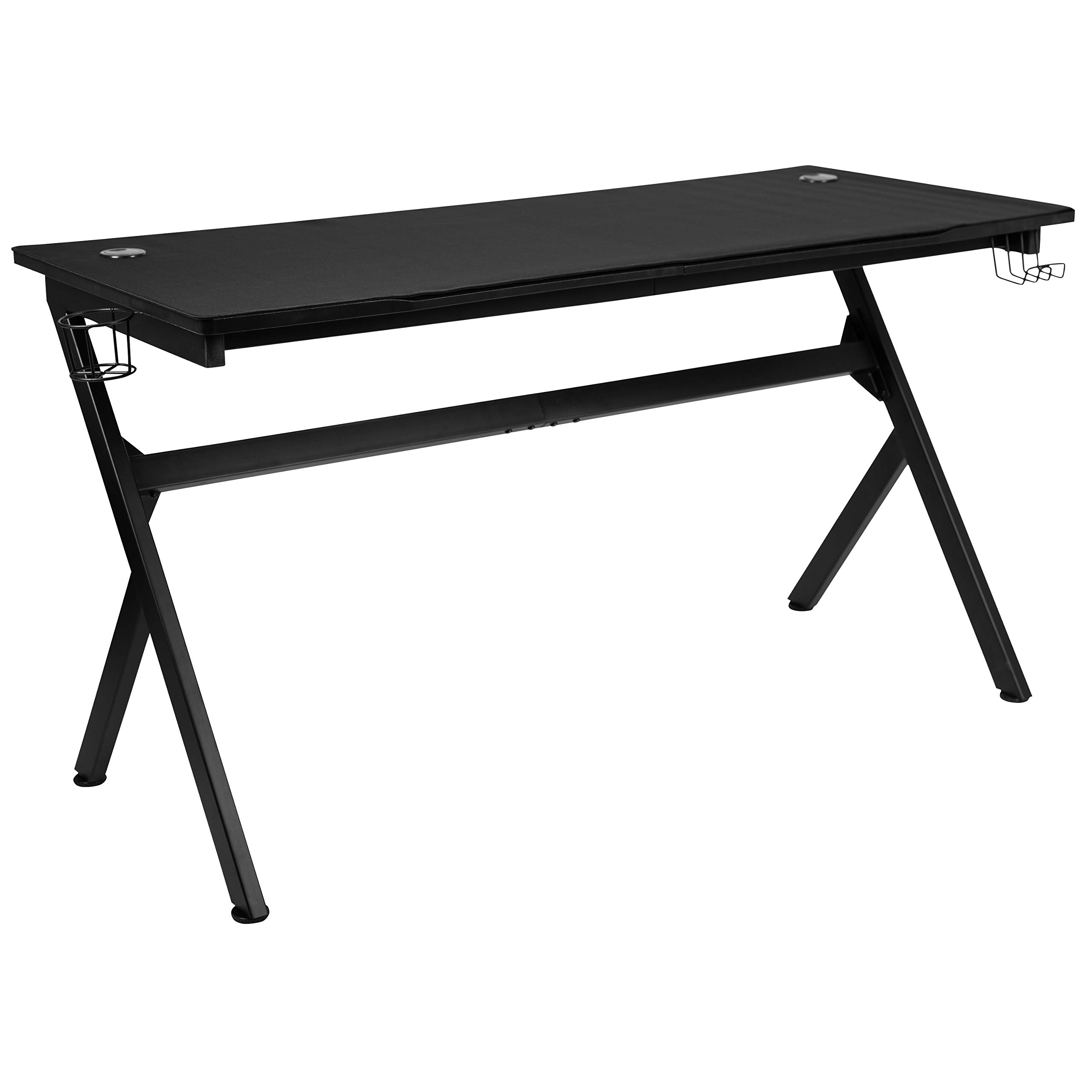 EMMA & OLIVER 55 Inch Black Gaming Computer Desk with Headphone Hook, Cable Management System & Mouse Pad - Perfect for Home Office, Gaming Setup and Workstation Organization