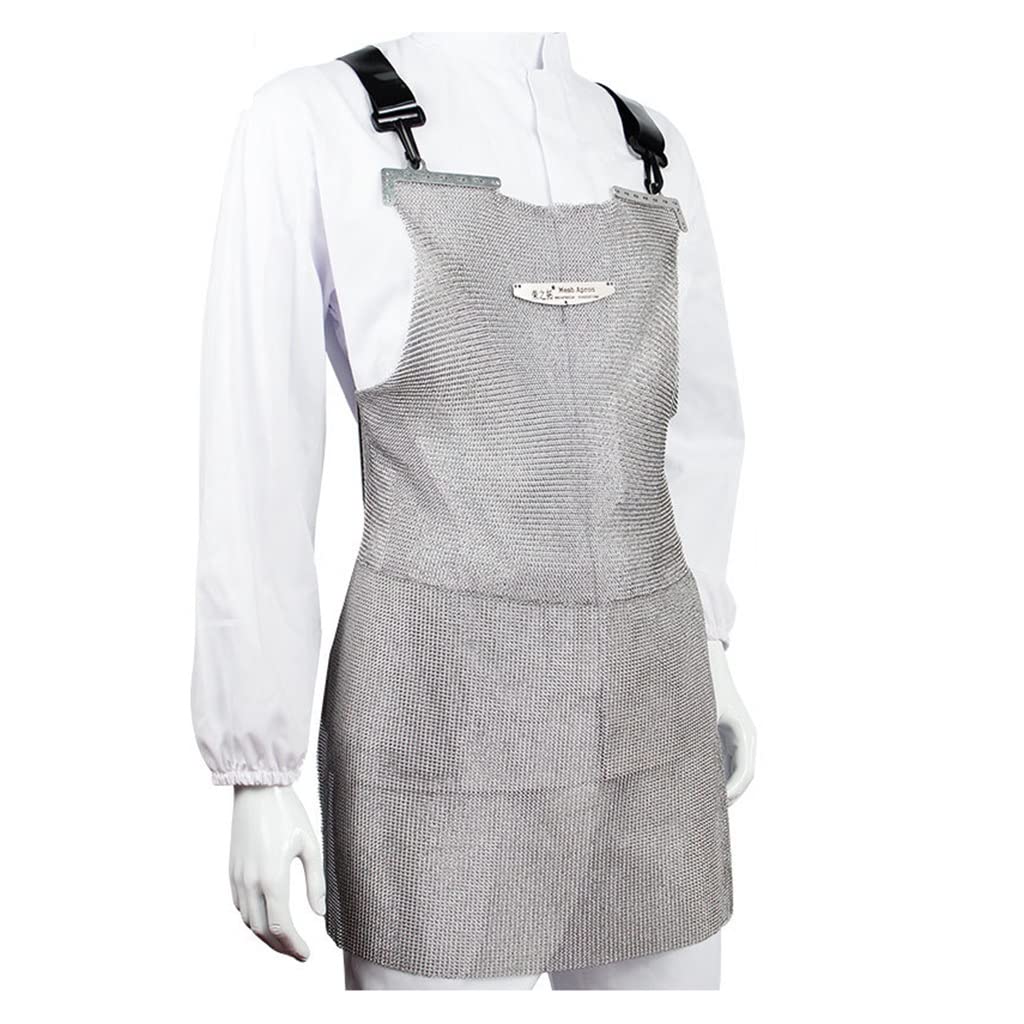 Stainless Steel Safety Chain Apron for Woodworking & Butchery - Heavy Duty Metal Protective Apron (23.6x21.6 Inches, Silver) - Ideal for Carpentry, Meat Processing & Industrial Work Protection