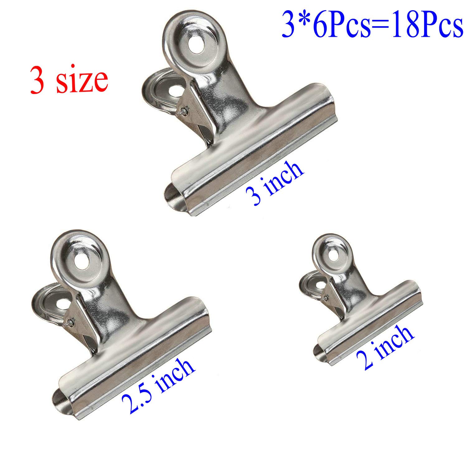 18-Pack Heavy Duty Stainless Steel Chip Clips - 3 Sizes Multi-Purpose Food Bag Clips for Kitchen, Office & School - Airtight Seal for Snacks, Chips, Cereal & More - Perfect for Organizing, Sealing Bags & Hanging Items
