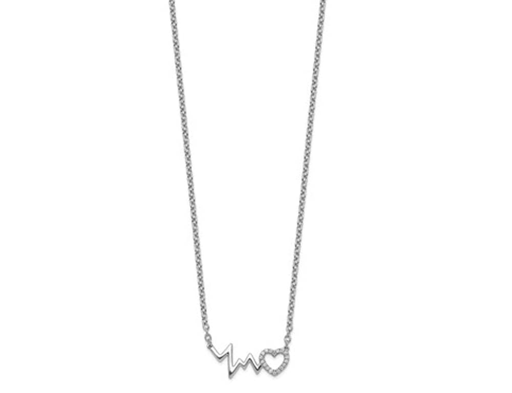 Elegant Sterling Silver Heartbeat Necklace with Diamond Accents - Perfect Gift for Valentine's Day, Anniversary & Romantic Occasions