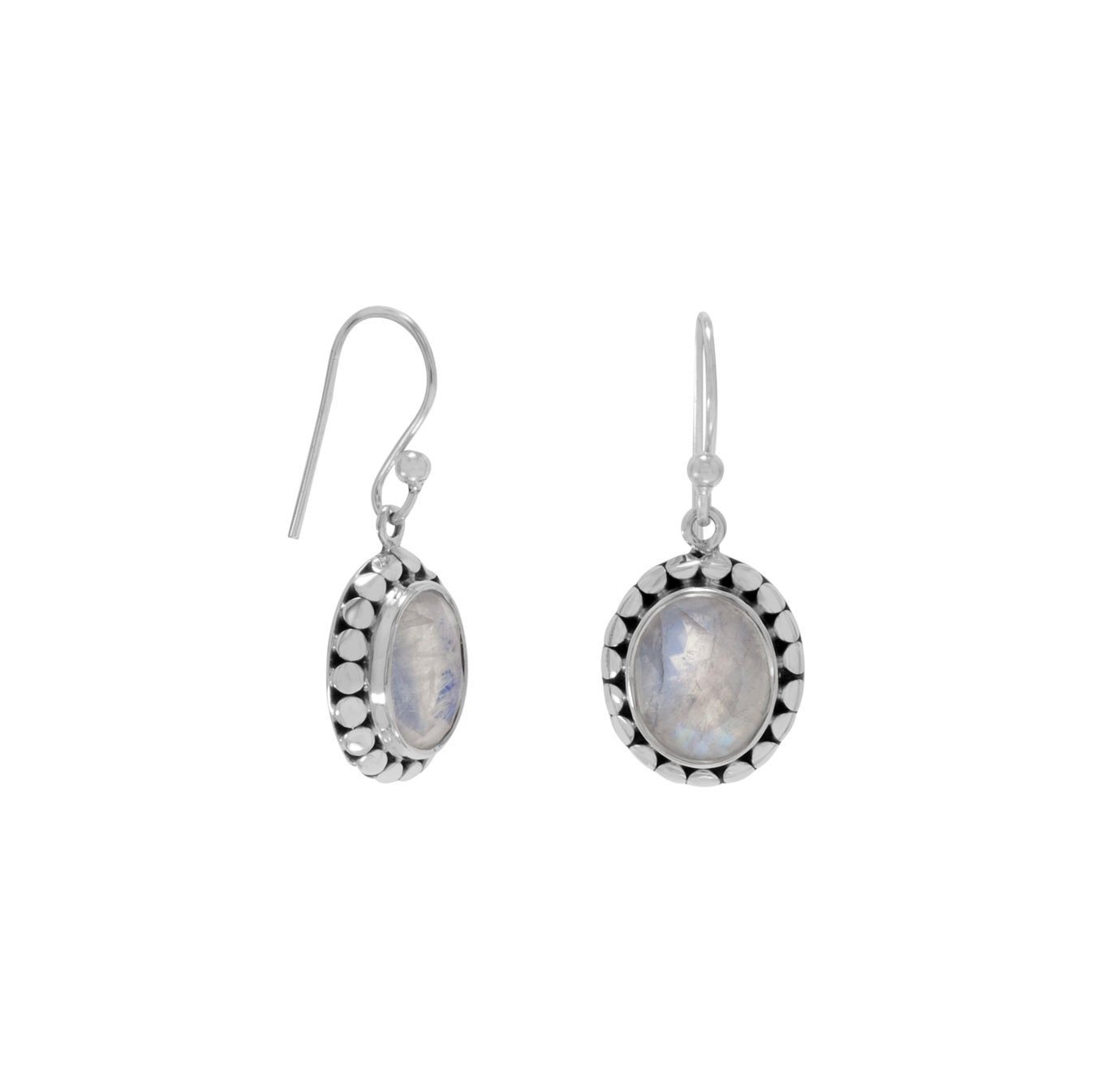 Rainbow Moonstone Oval Sterling Silver Bead Frame Earrings for Women - Elegant Dangle Drop Jewelry for Party, Wedding & Everyday Wear