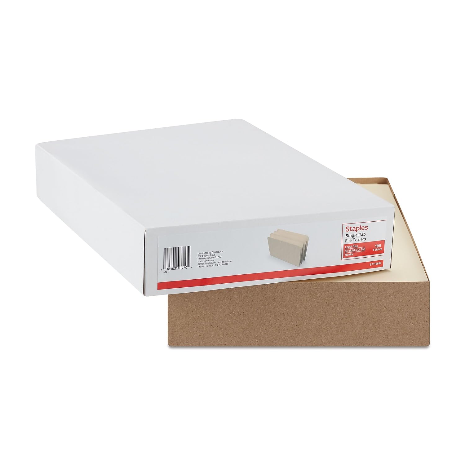 Staples 116889 Manila File Folders - Legal Size, Single Tab, 100-Pack/Box - Perfect for Office Organization, Document Storage & Filing Systems