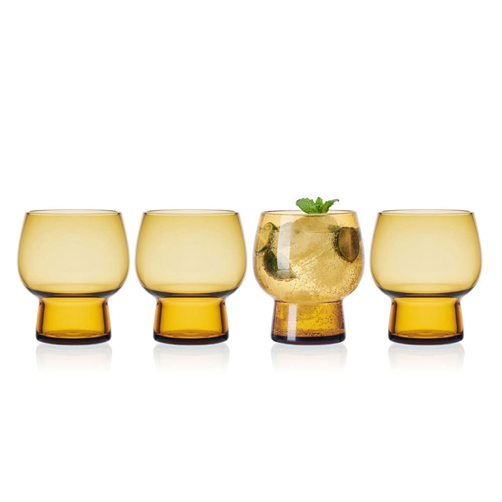 Phoebe Amber Set of 4 Double Old Fashioned Whiskey Glasses - Premium Barware for Cocktails, Bourbon & Scotch - Perfect for Home Bars, Parties & Gifts