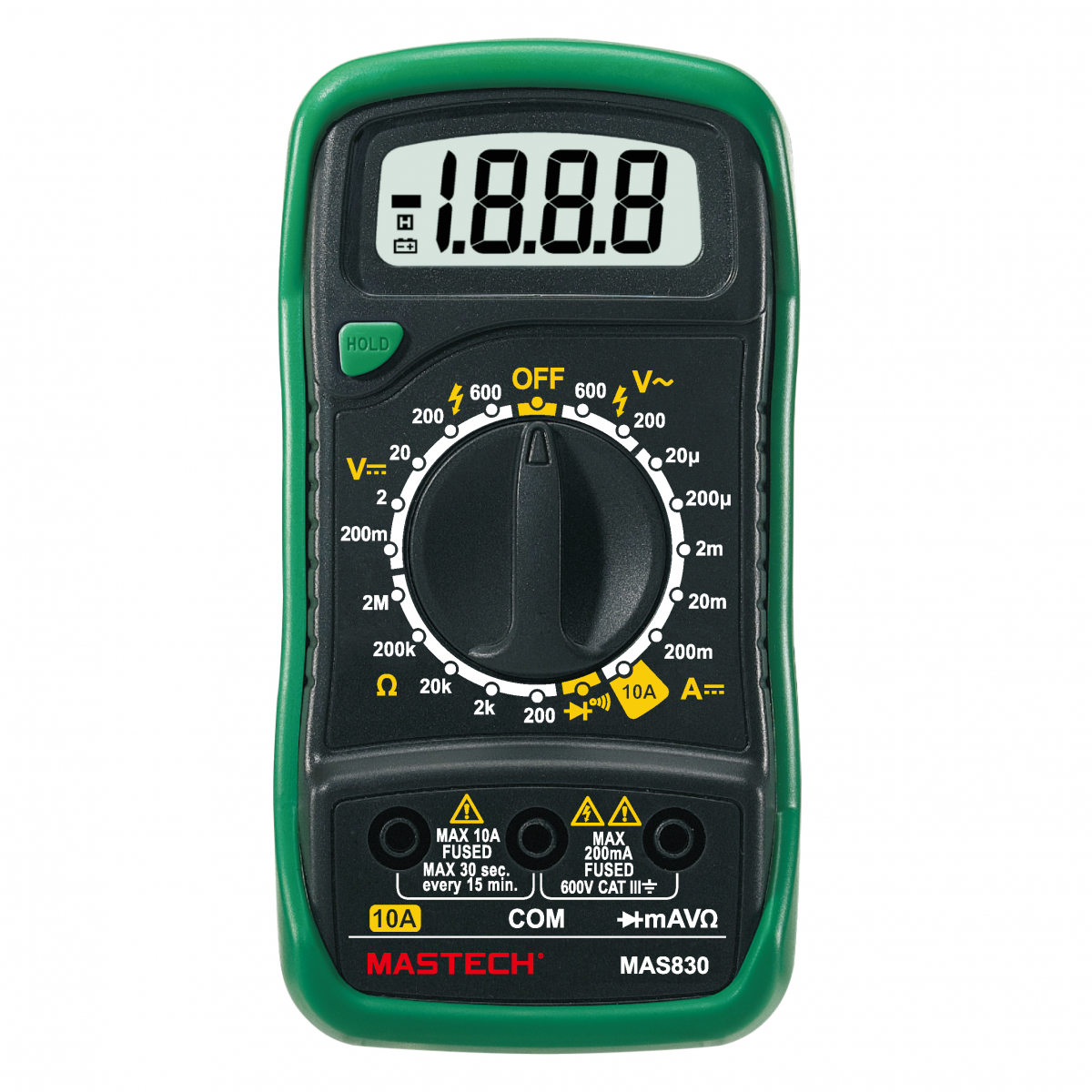 MAS830 Digital Multimeter - Auto-Ranging True RMS Multimeter with Backlit LCD, Diode & Continuity Test - Perfect for Electricians, DIY Home Repairs & Automotive Electrical Testing