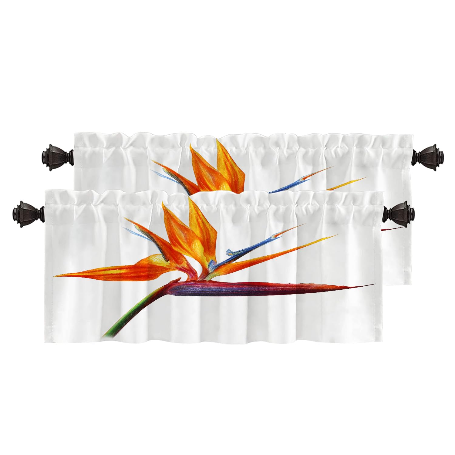 Flower Tropical Kitchen Valances Window Curtain - Bird of Paradise Orange Tropical Blackout Drapes for Decorative Home Decor, Perfect for Kitchen, Bedroom, and Living Room