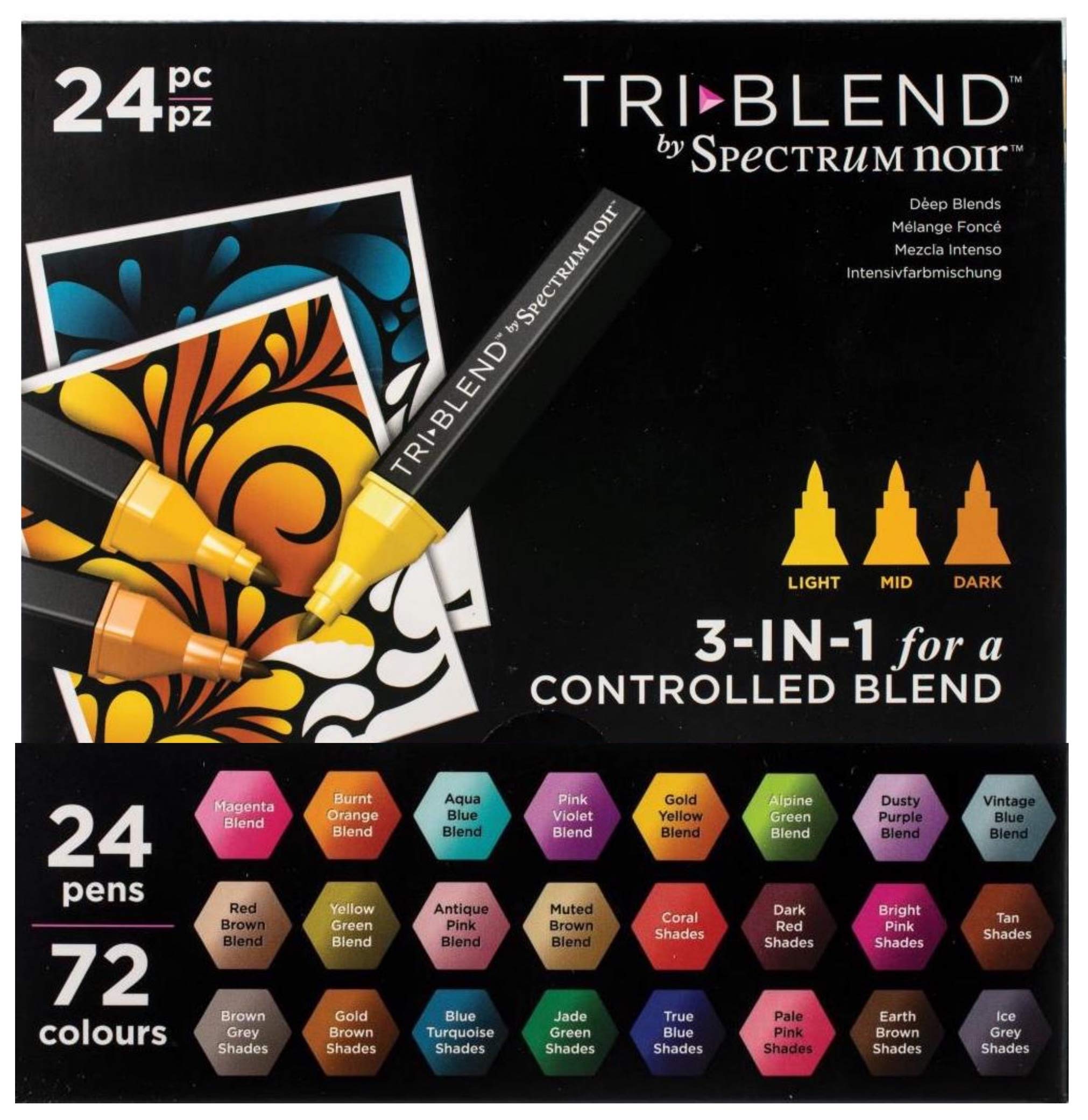 Spectrum Noir Triblend Marker Ultimate 49-Piece Set - 48 Alcohol-Based Blendable Markers, 24 Essential & 24 Deep Blend Markers with Carry Case | Perfect for Adult Coloring Books, Illustration, Card Making & DIY Craft Projects