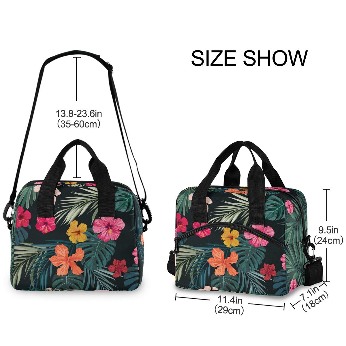 Blueangle Bright Hibiscus Flowers Insulated Lunch Box Cooler Bag - Leakproof Portable Lunch Tote with Detachable Shoulder Strap for Men & Women - Perfect for Work, Beach, Picnic, Camping & Outdoor Activities