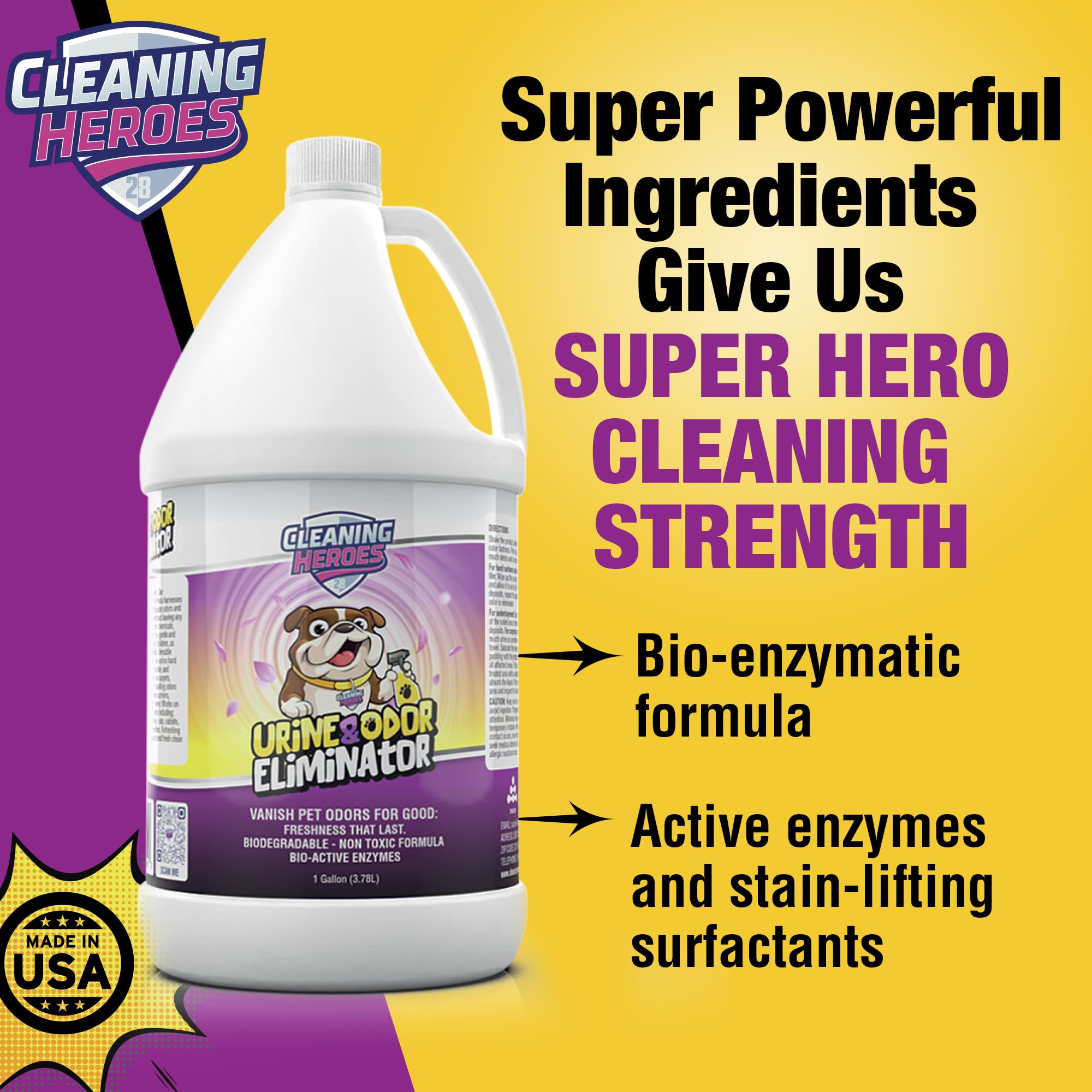 Pet Odor Eliminator Spray - 128oz Enzyme Cleaner for Cat & Dog Urine | Carpet, Tile & Wood Deodorizer for Home Use